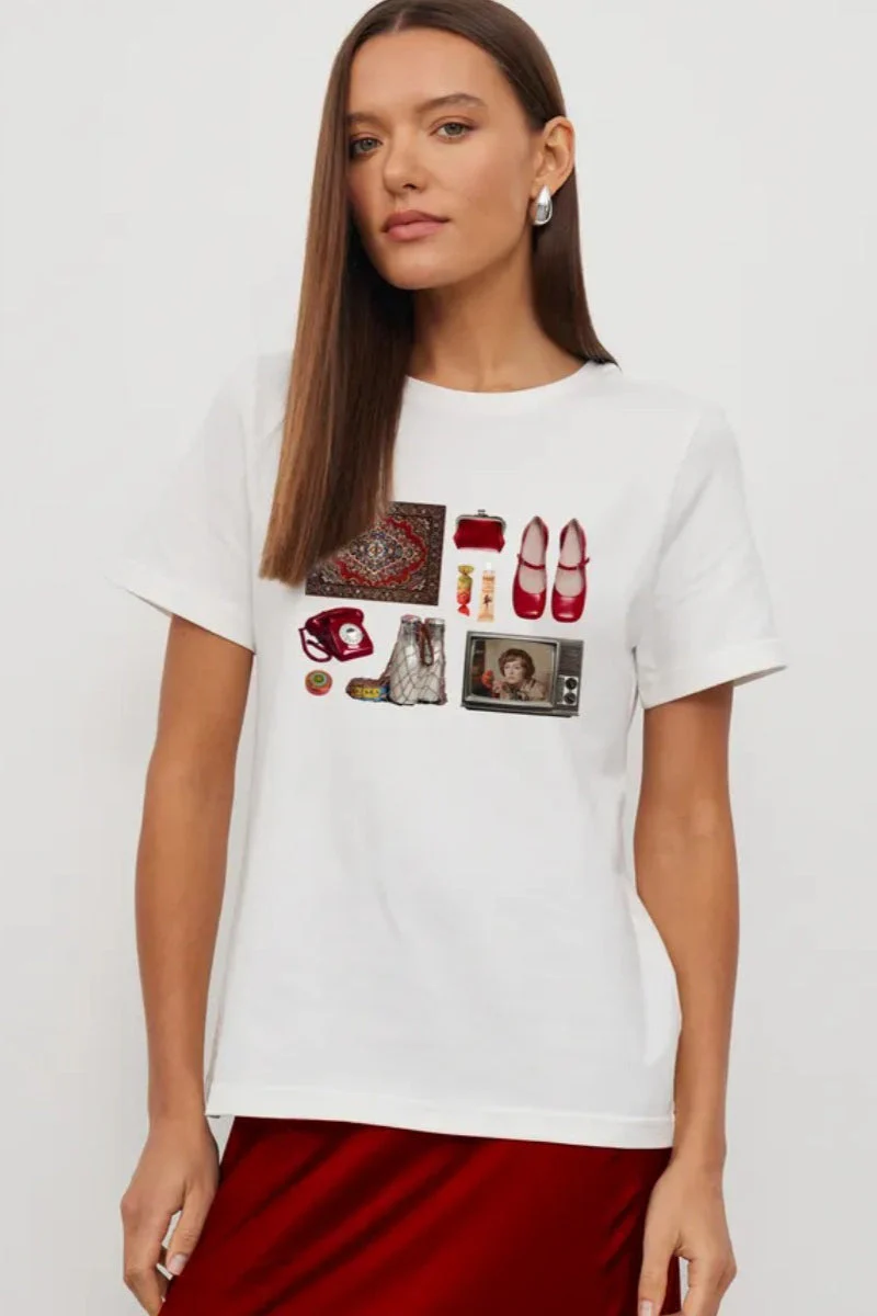 Casual Minimalist Fun Print Loose Cotton T-shirt