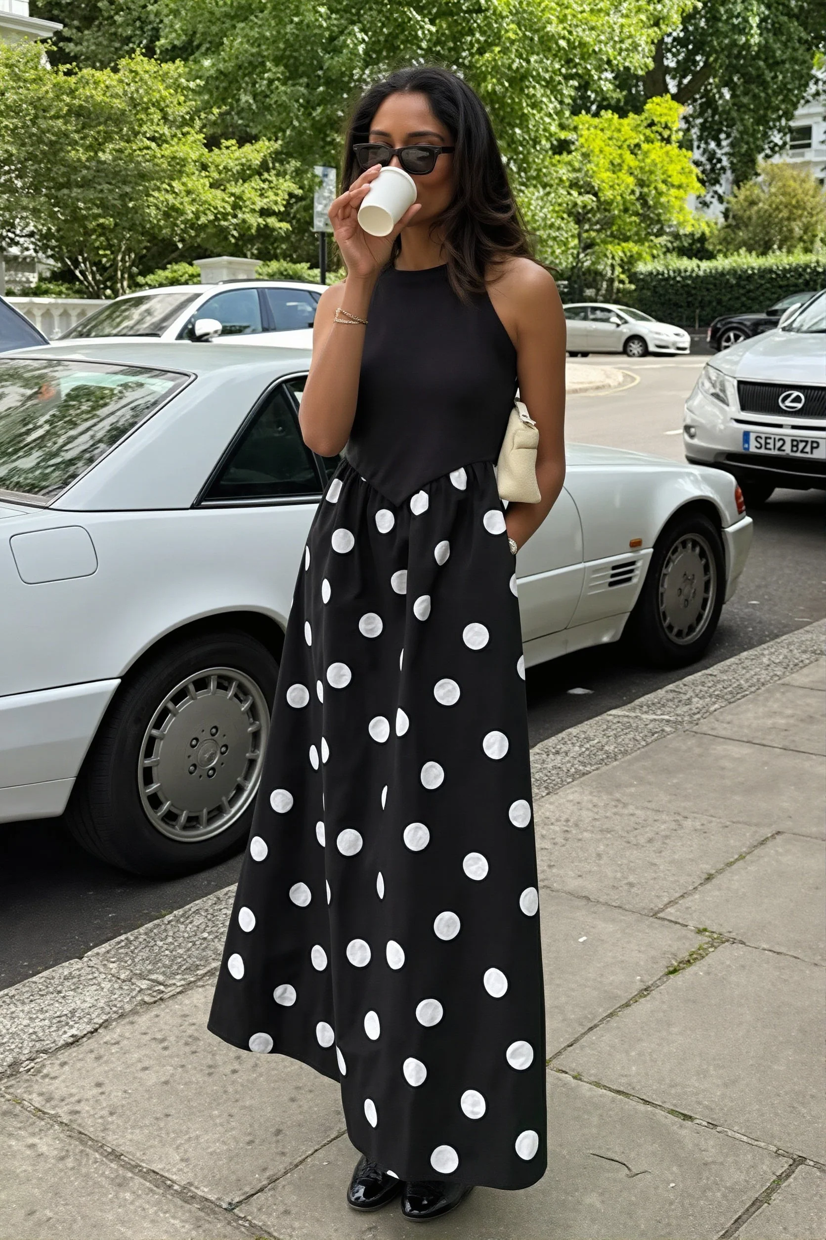 Casual Patchwork Polka Dot Maxi Dress - Image 3