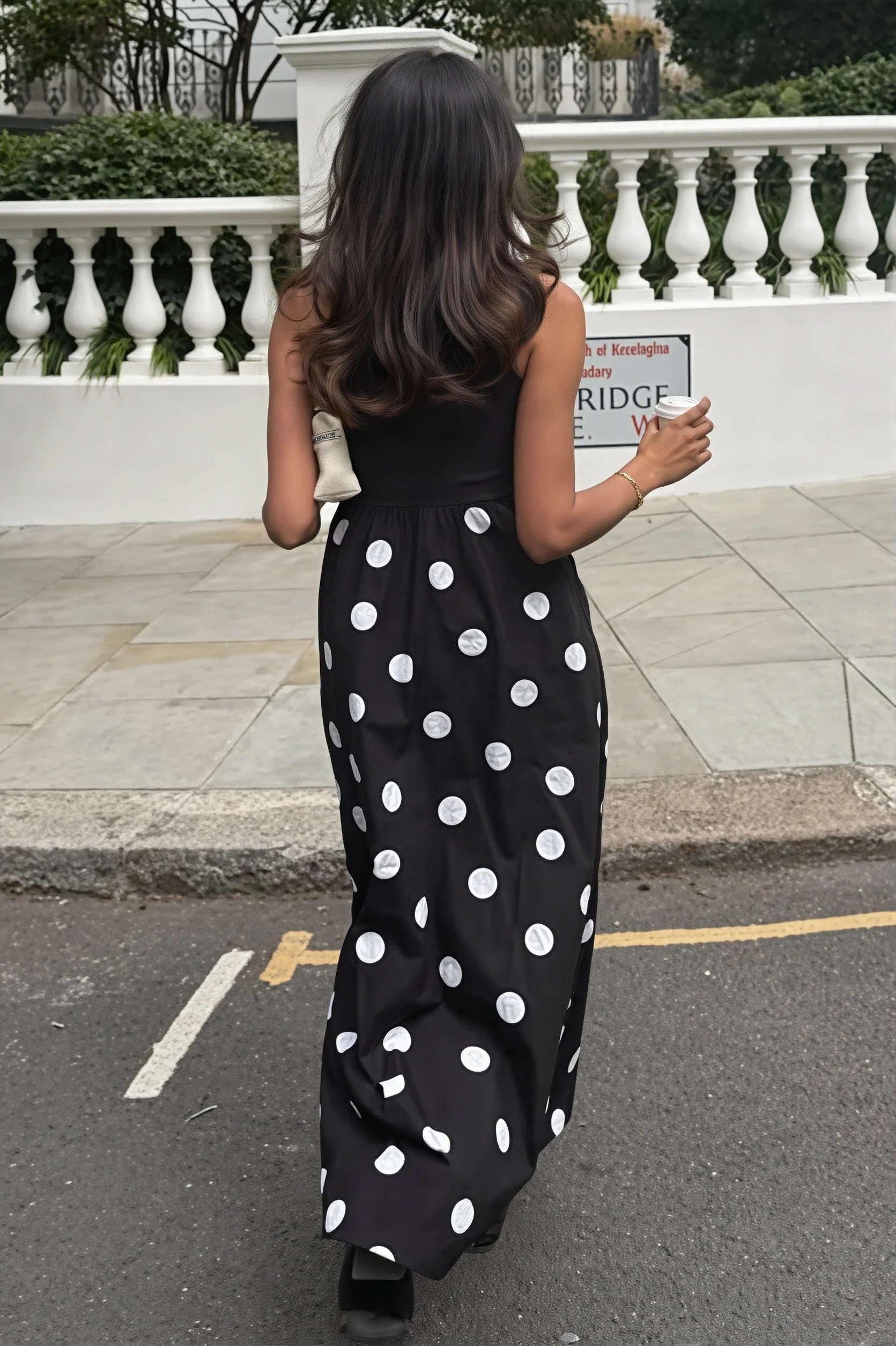 Casual Patchwork Polka Dot Maxi Dress - Image 4