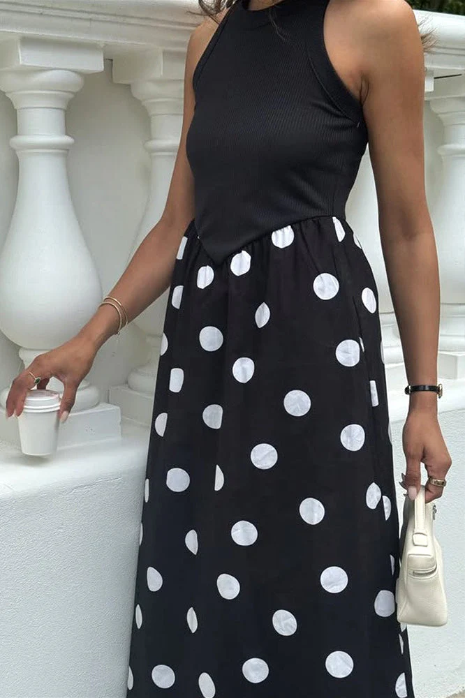 Casual Patchwork Polka Dot Maxi Dress - Image 5