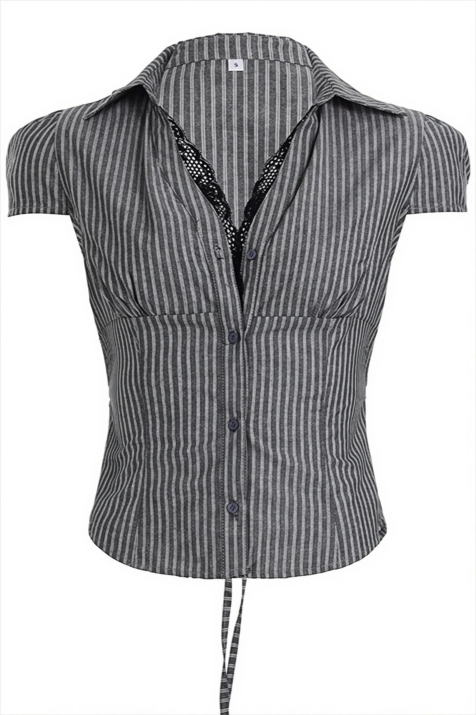 Casual Slim Lace Striped V Neck Blouse - Image 5