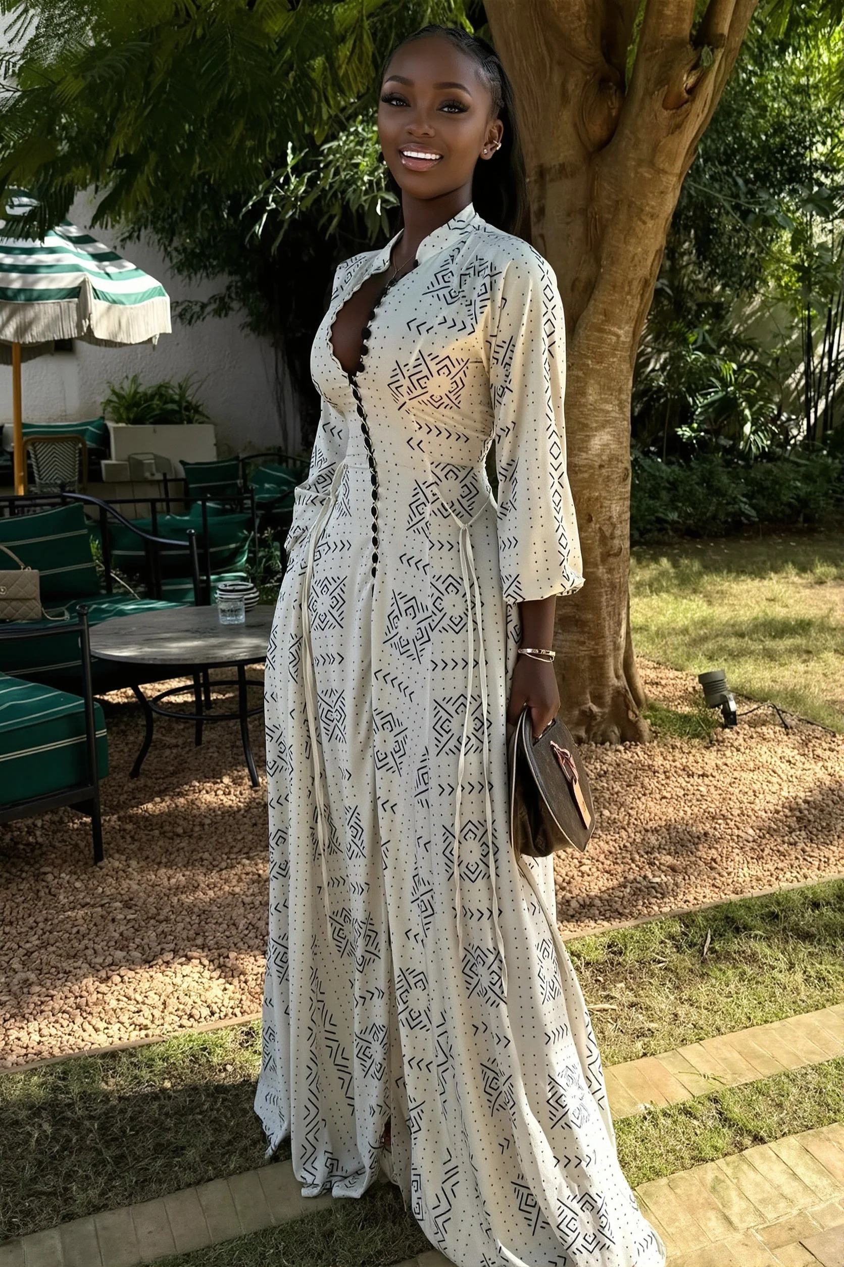 Casual Stand Collar Button Maxi Dress - Image 2