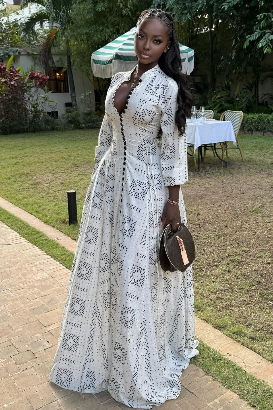 Casual Stand Collar Button Maxi Dress - Image 3