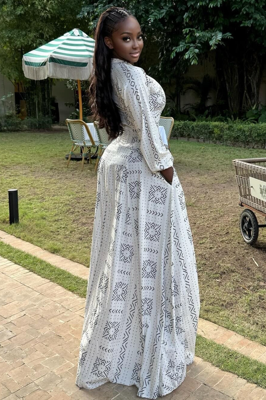 Casual Stand Collar Button Maxi Dress - Image 4