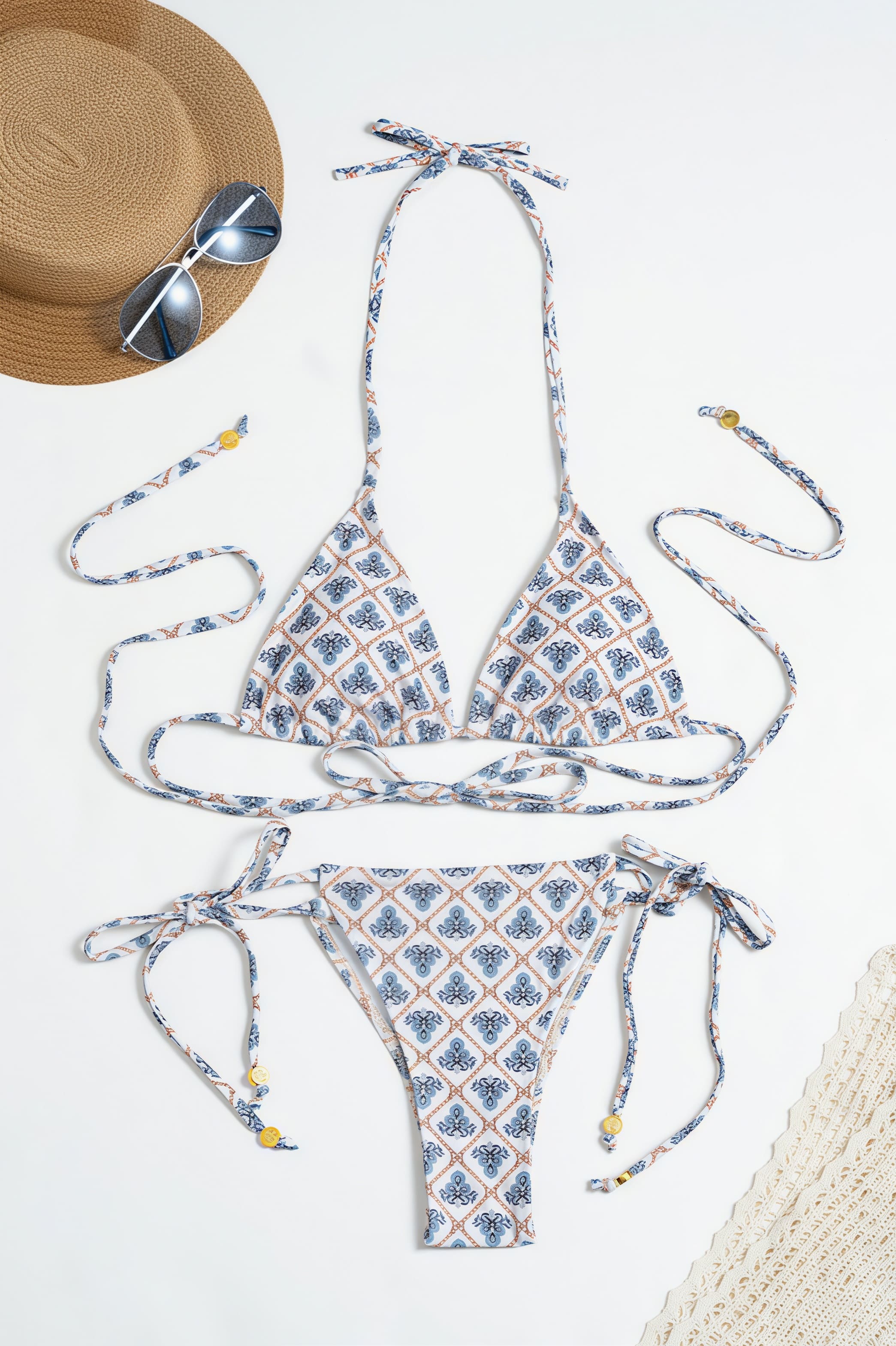 Chic Checkered Tie Back Low Rise Bikini Set - Image 4
