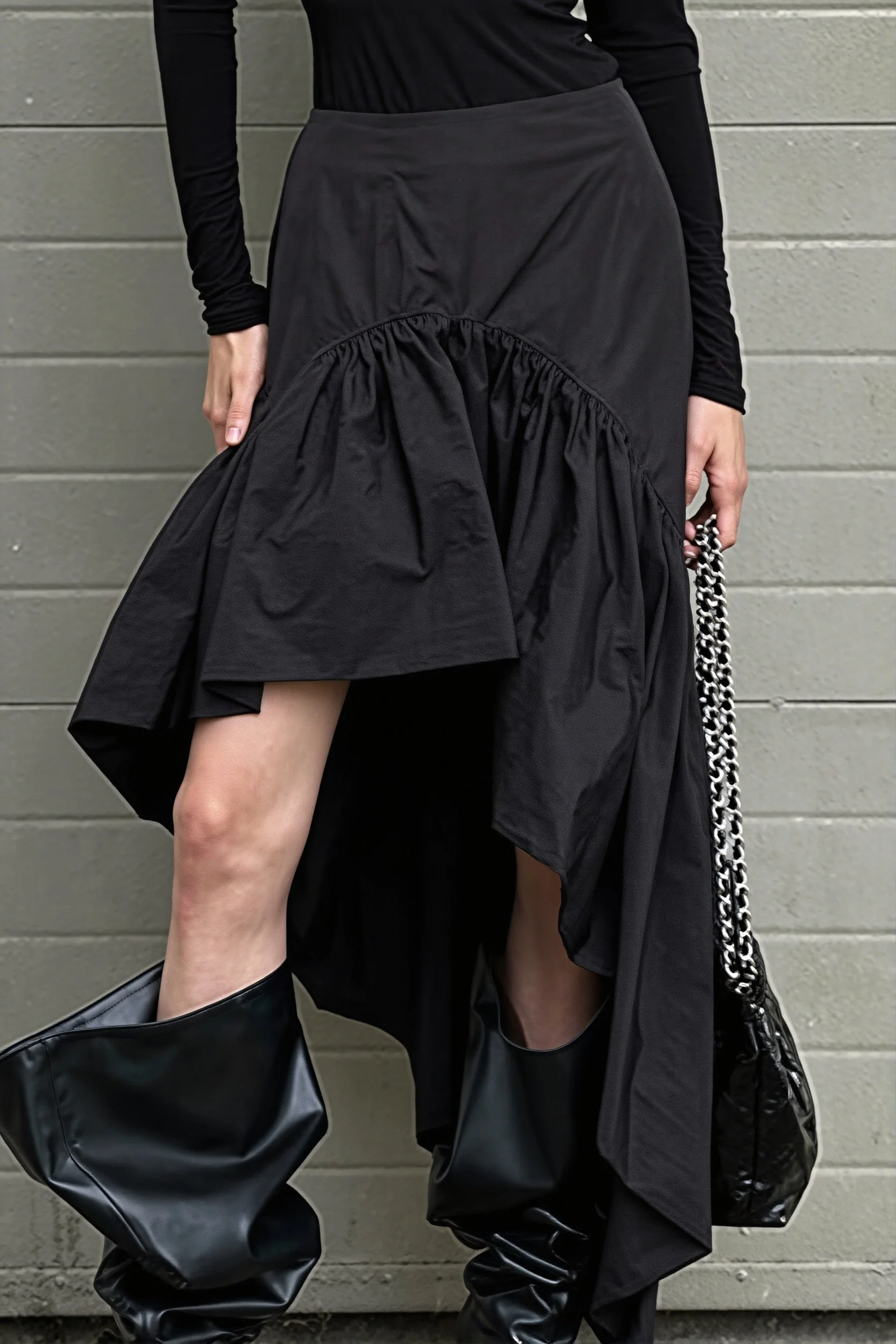 Chic Cotton Ruffle Hem High Low Mini Skirt - Image 2
