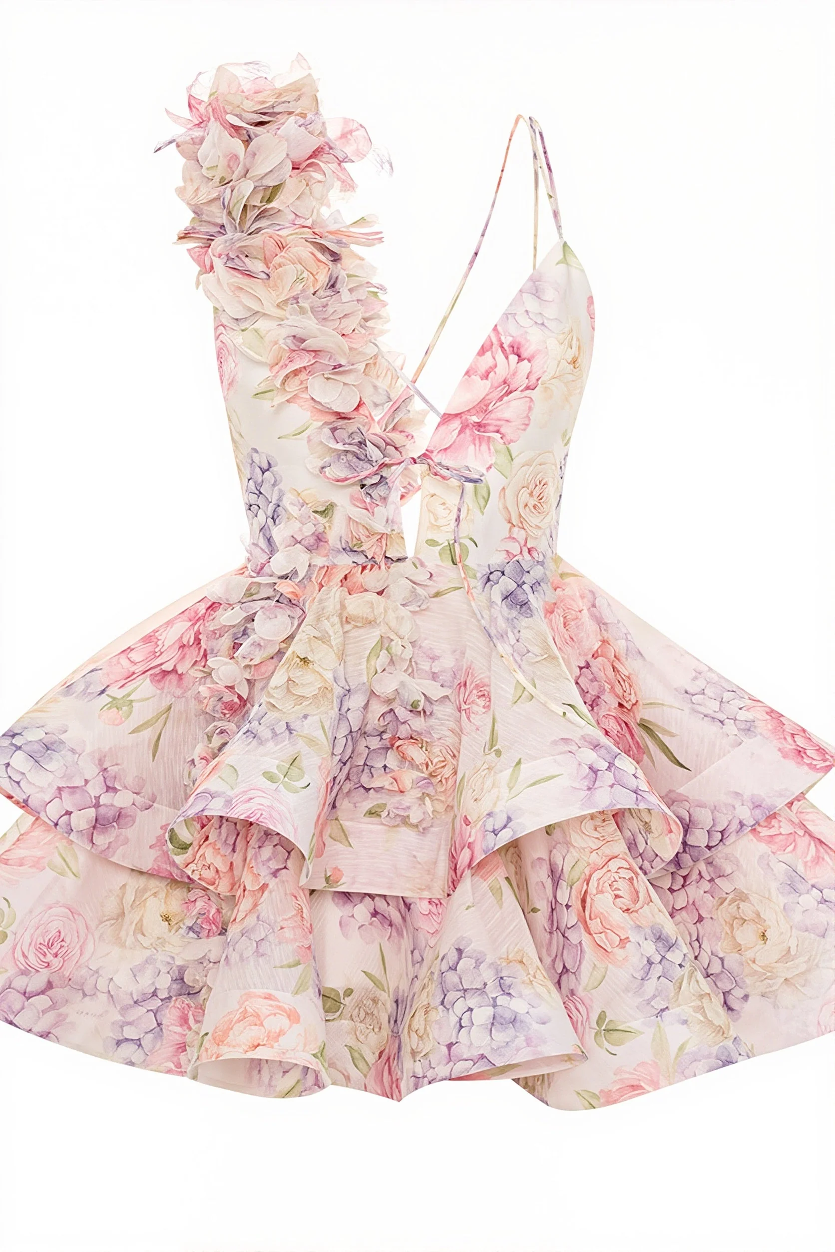 Chic Floral Print V Neck Sleeveless Backless Tulip Mini Dress - Image 7