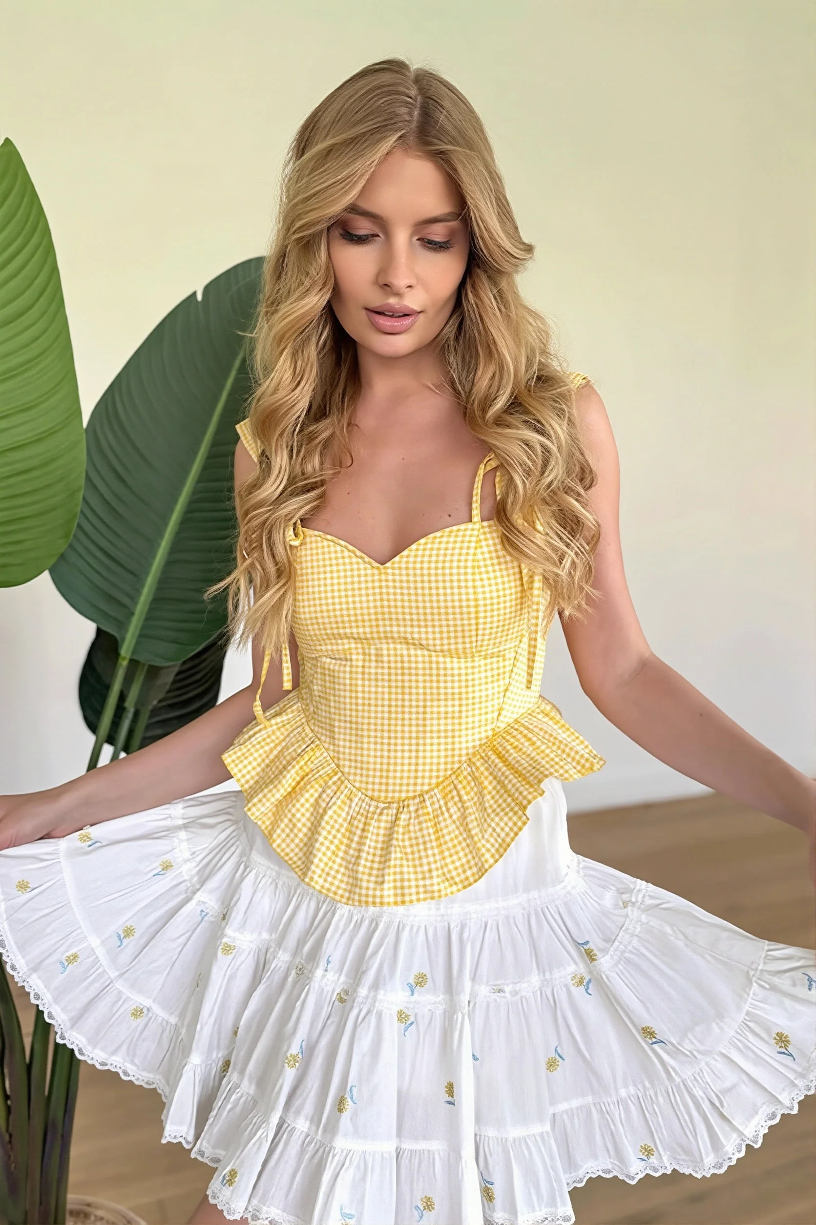 Chic Gingham Ruffle Lace Up Waist Cinch Cami Top - Image 4