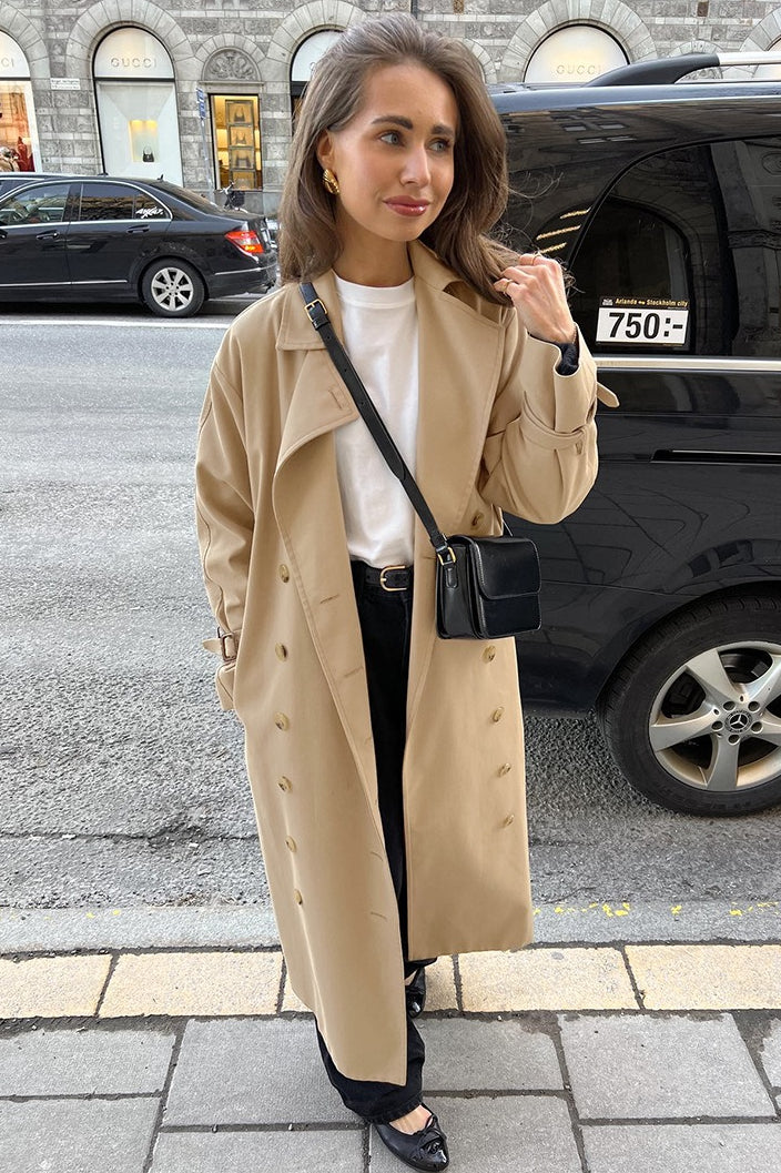 Chic Khaki Longline Double Breasted Overcoat - Image 4
