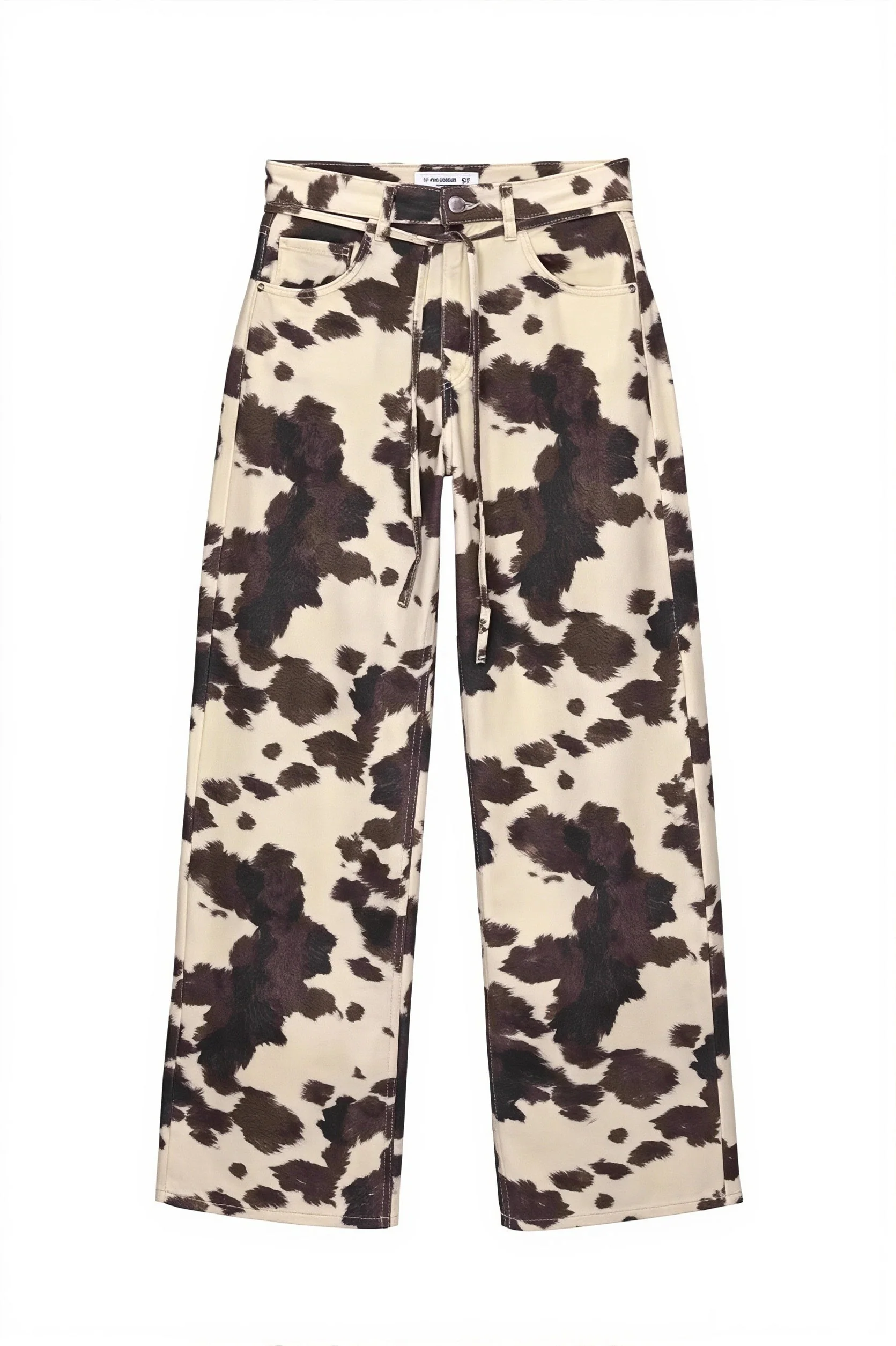 Chic Retro Cow Print Washed Straight Jeans - Image 5