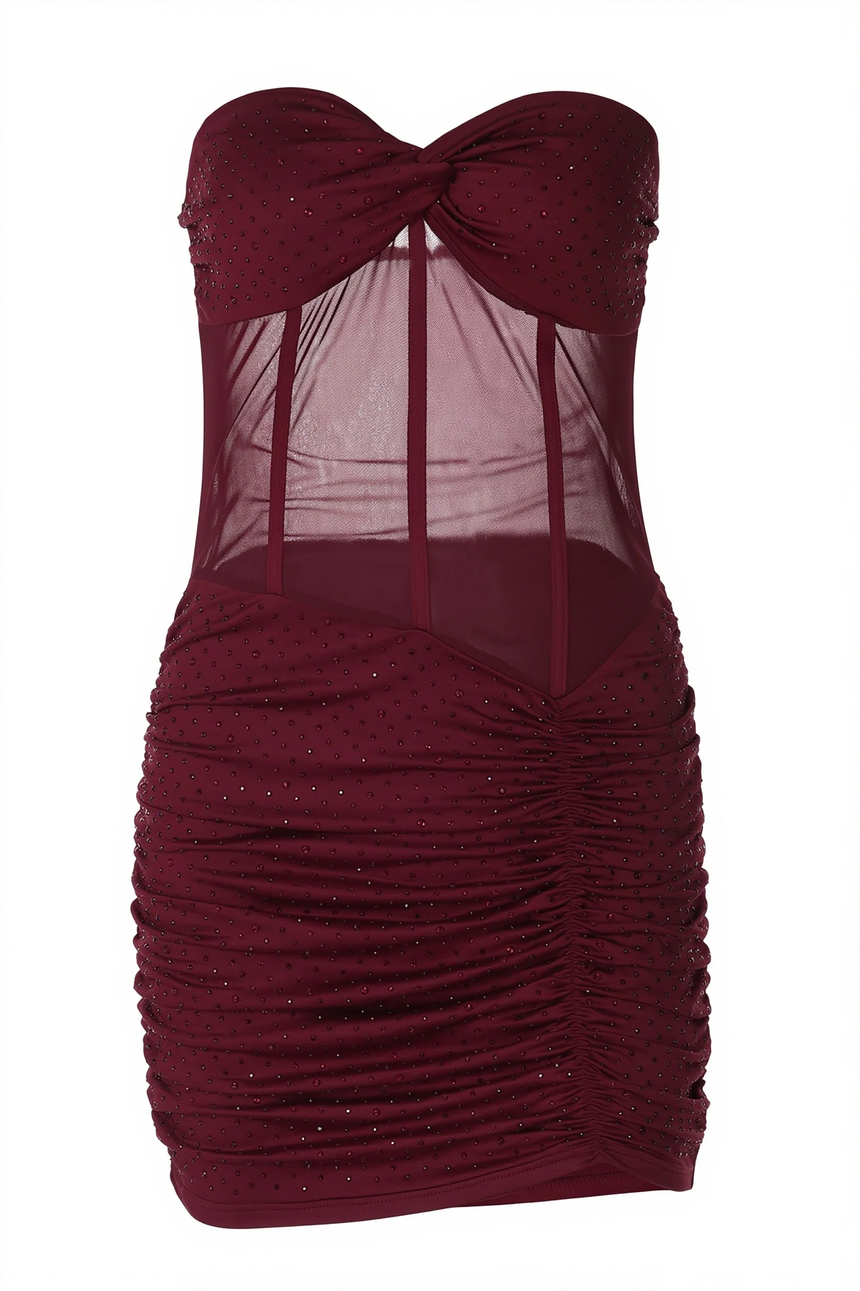Chic Rhinestone Lace Up Mesh Cut Out Bodycon Mini Dress - Image 5