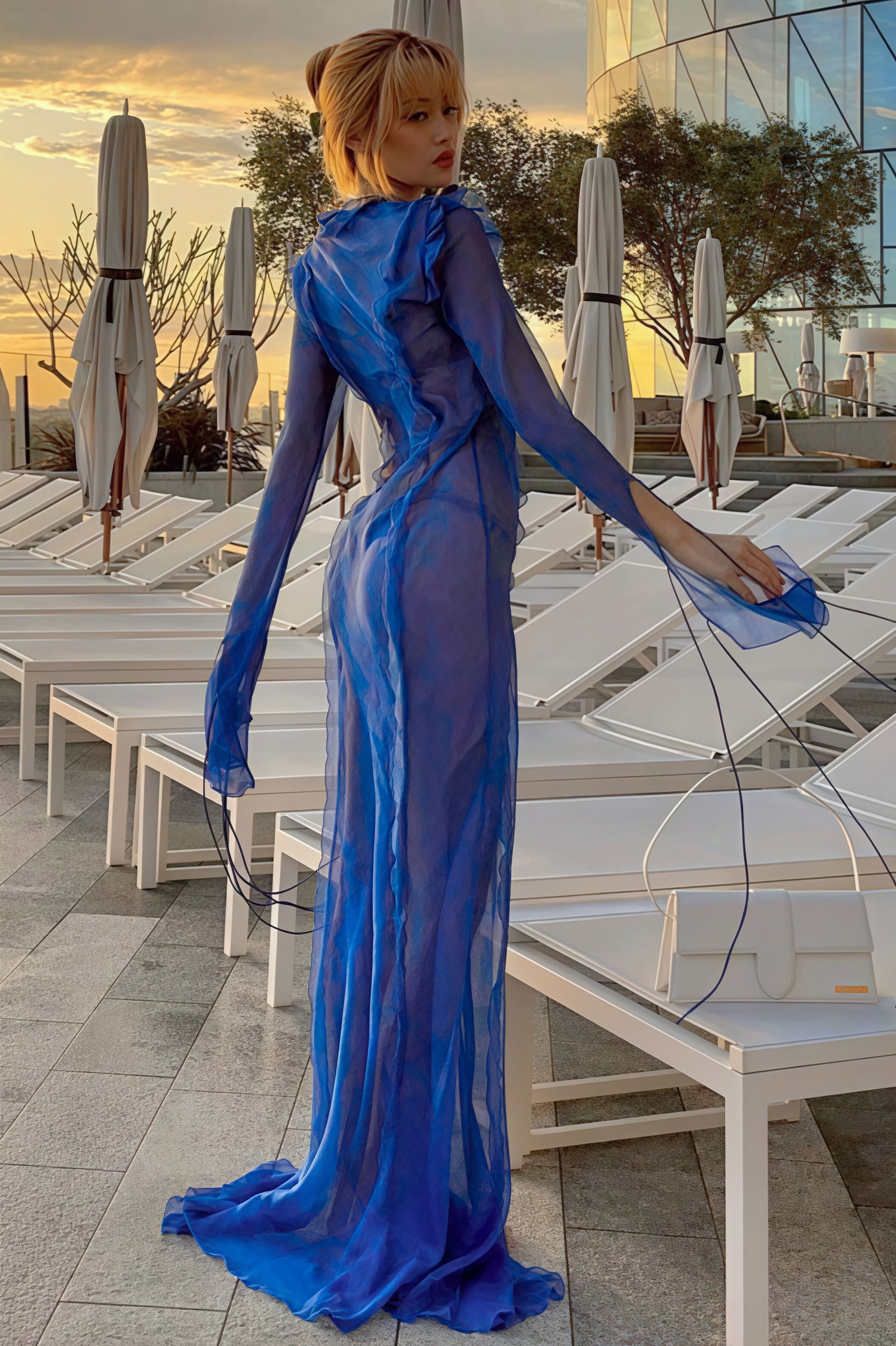 Chic Sheer V Neck Wrap Tie Slit Maxi Dress - Image 2