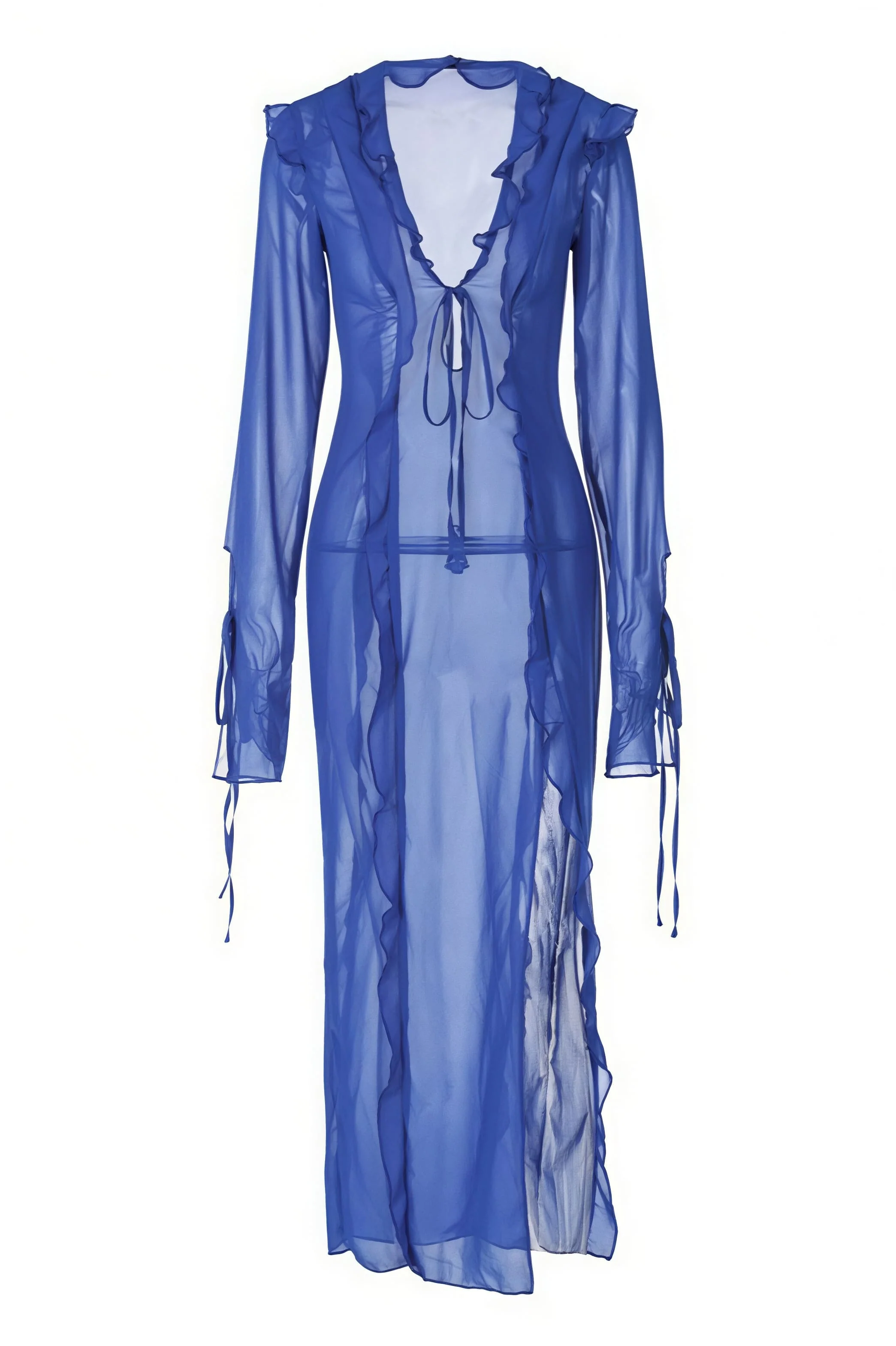 Chic Sheer V Neck Wrap Tie Slit Maxi Dress - Image 7