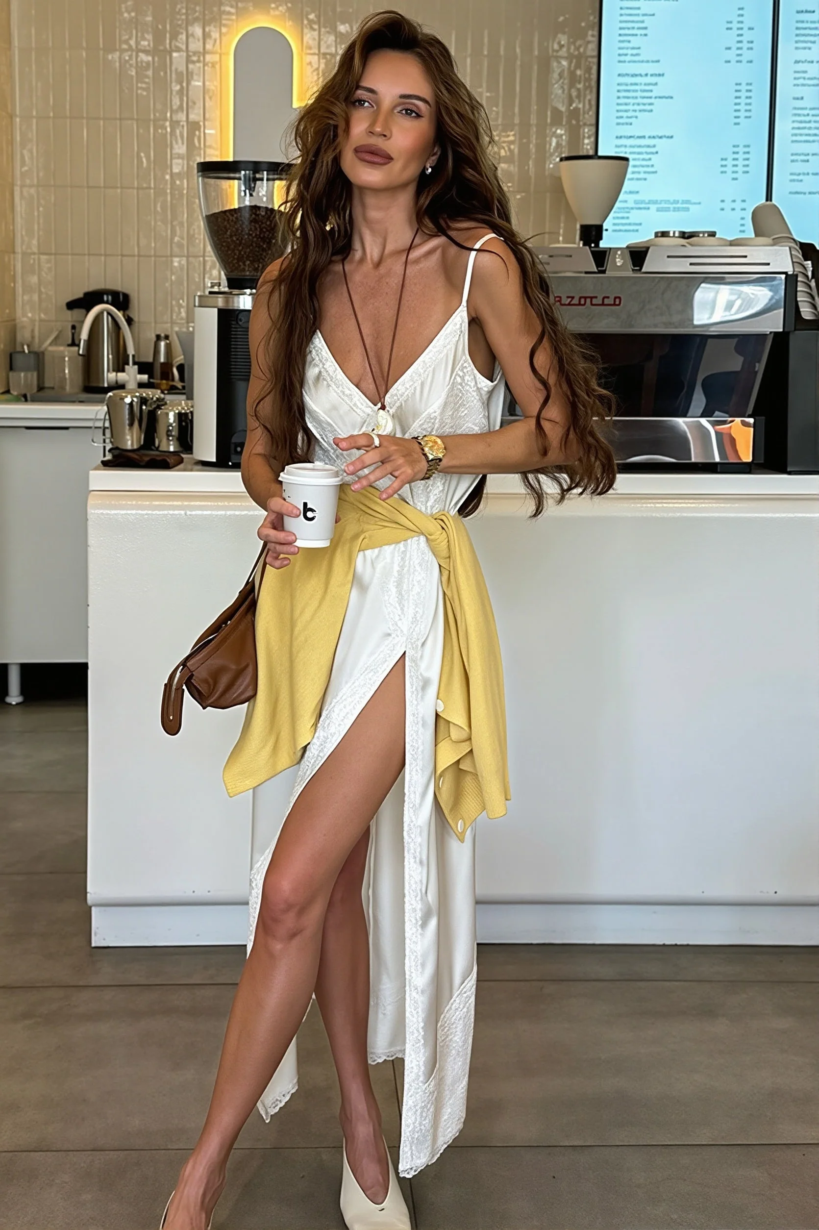Chic Silk Satin Lace Trim Cami Slip Maxi Dress - Image 3