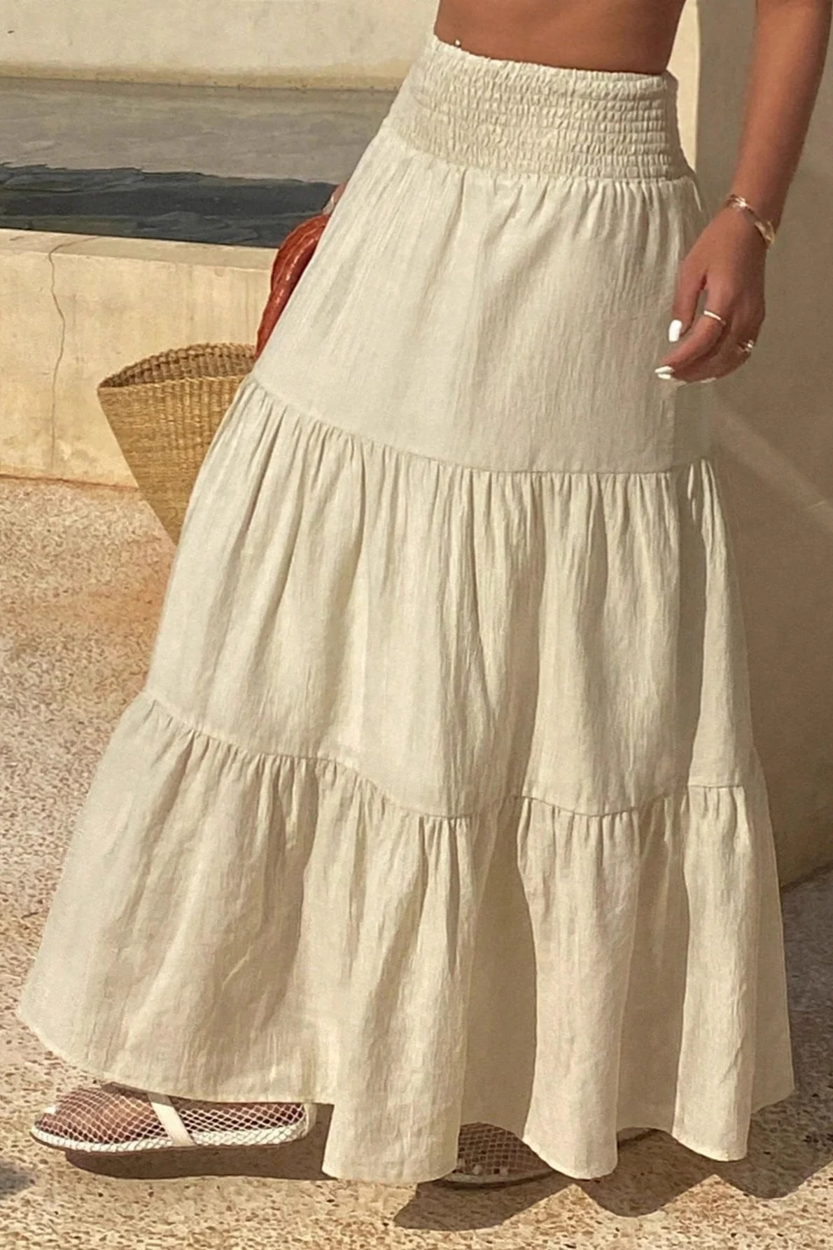 Chic Solid Asymmetric Drape Midi Skirt - Image 4