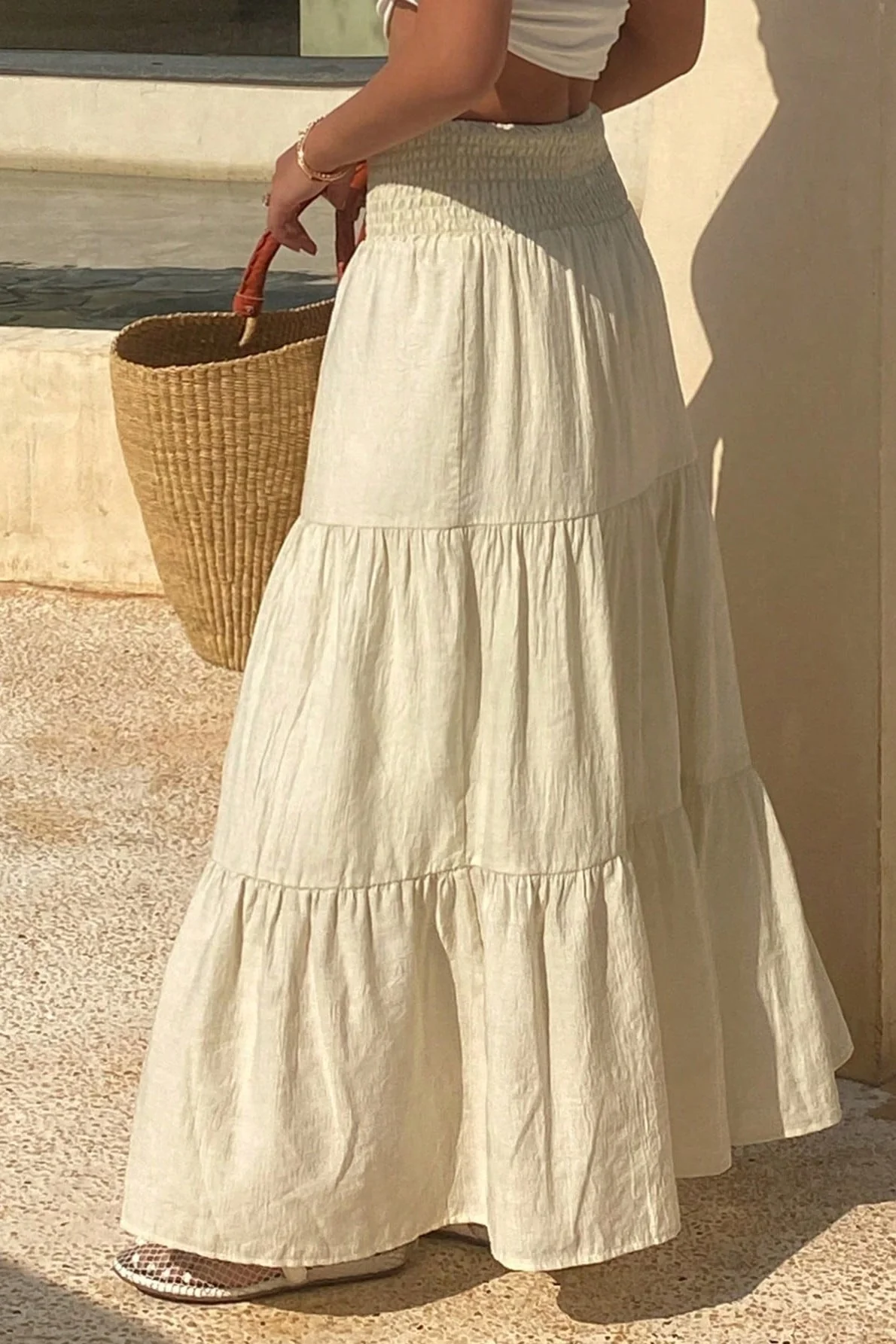 Chic Solid Asymmetric Drape Midi Skirt - Image 5