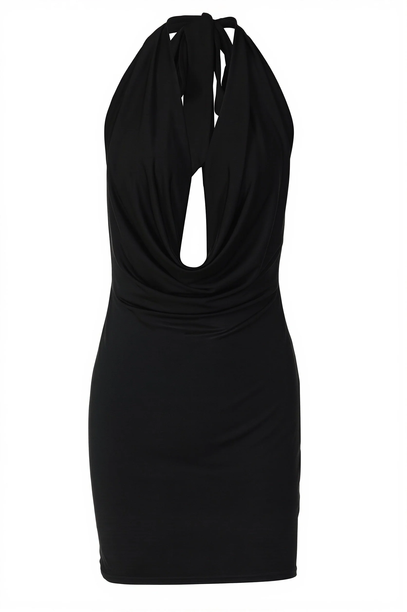 Chic Solid Halter Plunge Backless Bodycon Mini Dress - Image 6