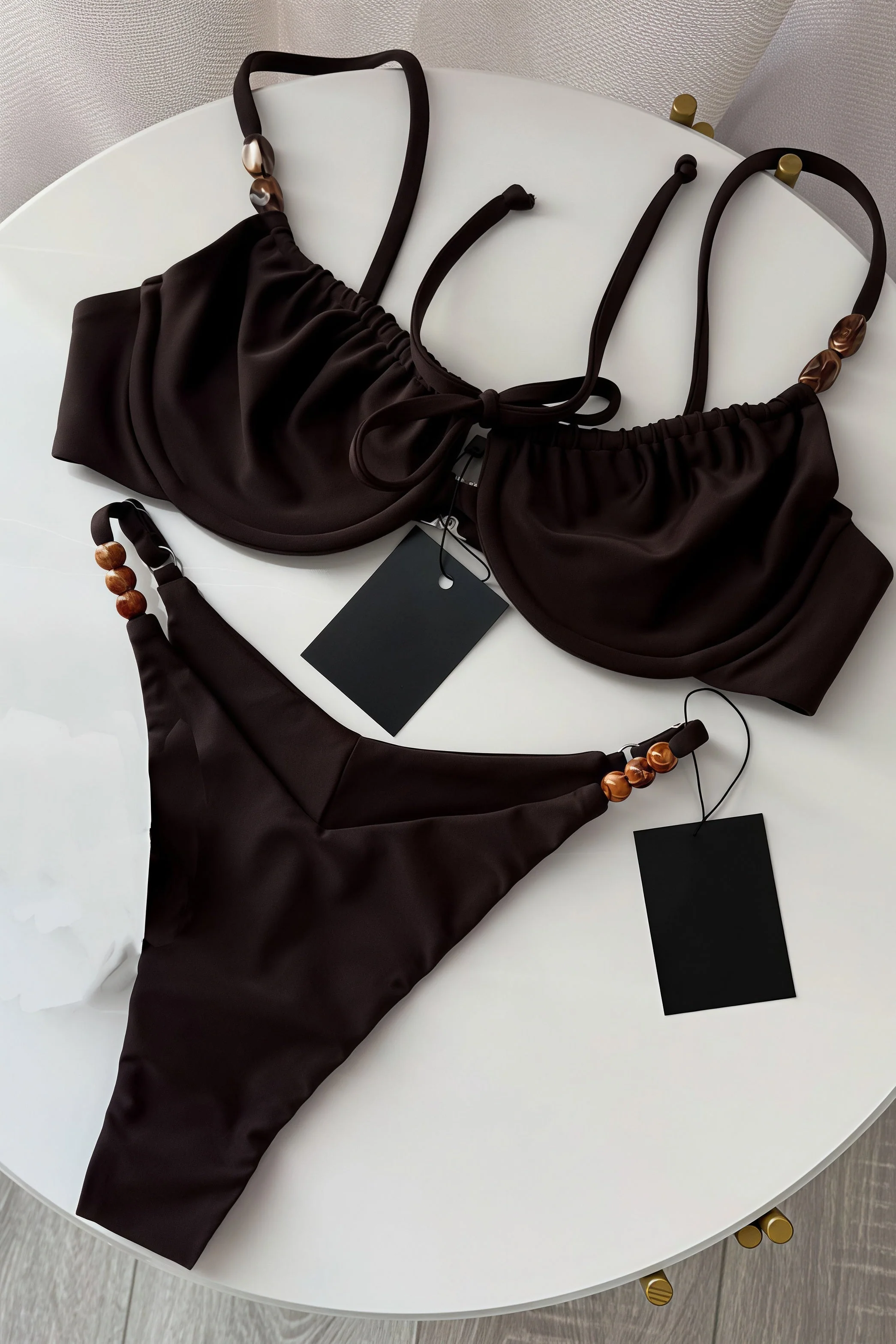 Chic Solid High Waist Tie Back Bikini Sets - Image 5