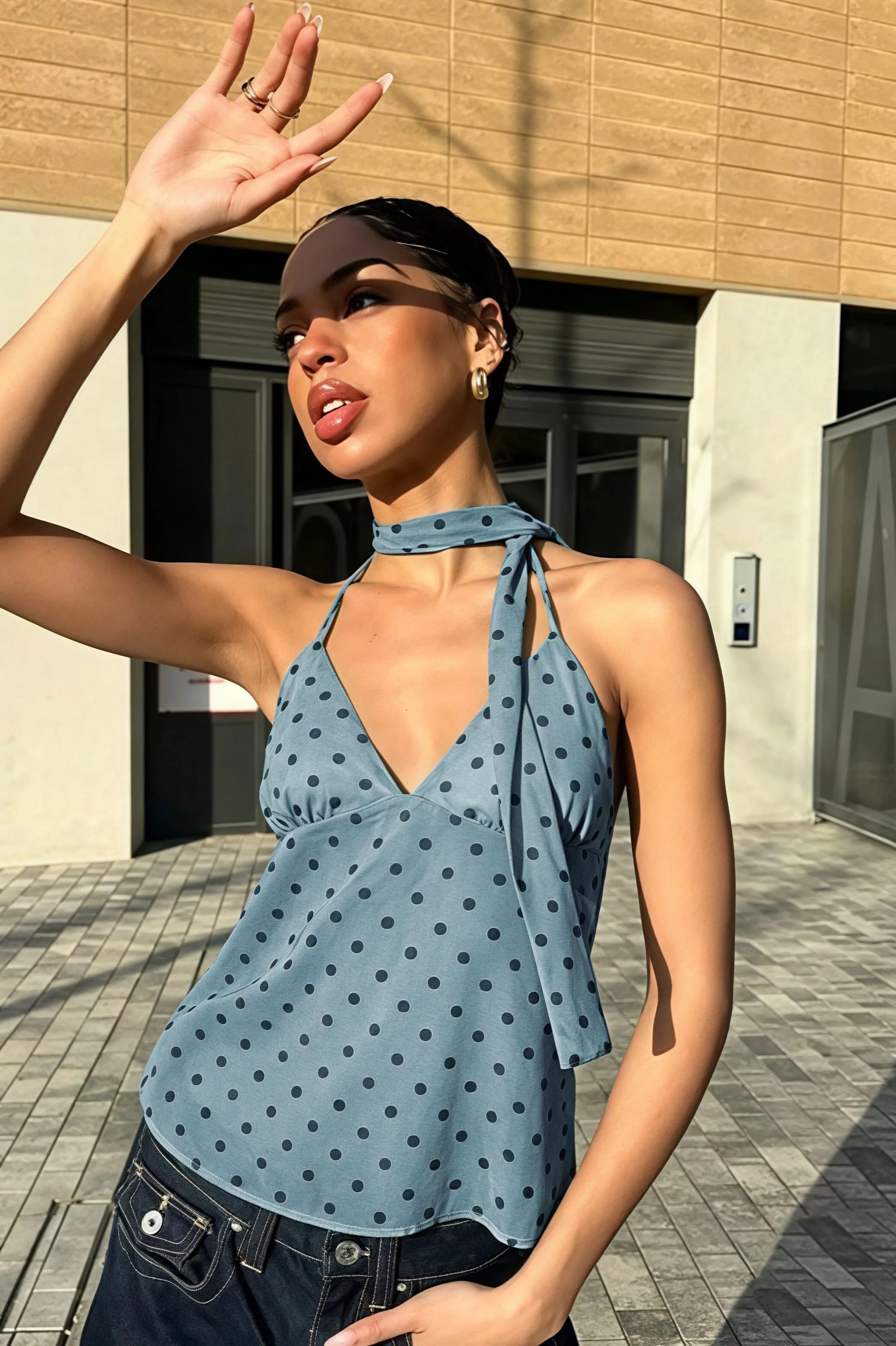 Chic Tie Dye Dot Mesh Deep V Slim Cami Top - Image 3