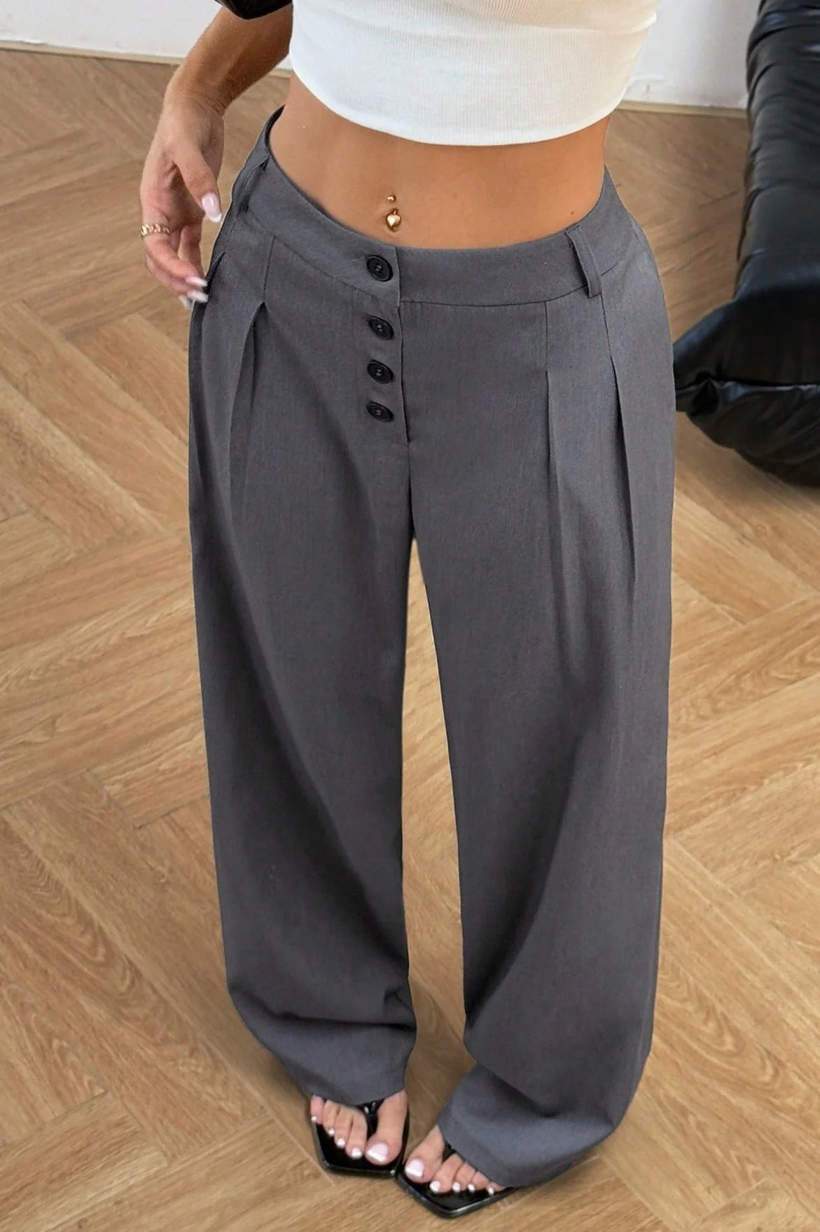 Chic Vintage Button Front Drape Pants - Image 5
