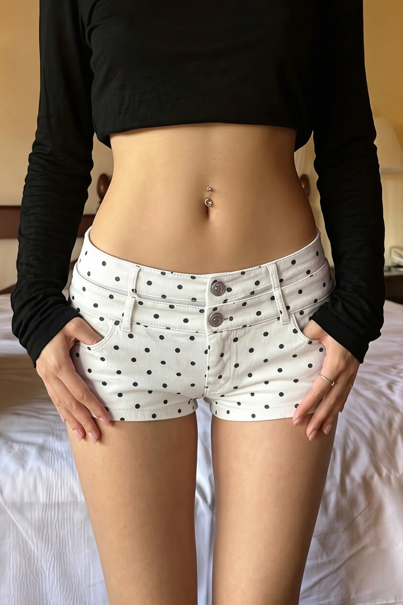 Chic Y2K Streetwear Polka Dot Double Button Denim Shorts - Image 3