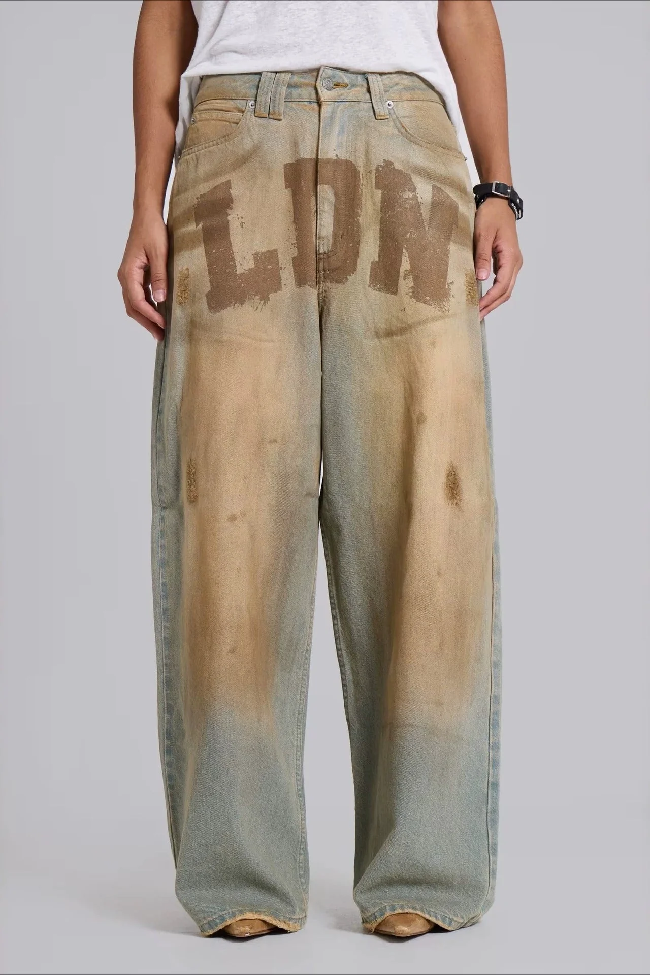 Chic Y2K Streetwear Washed Letter Print Jeans