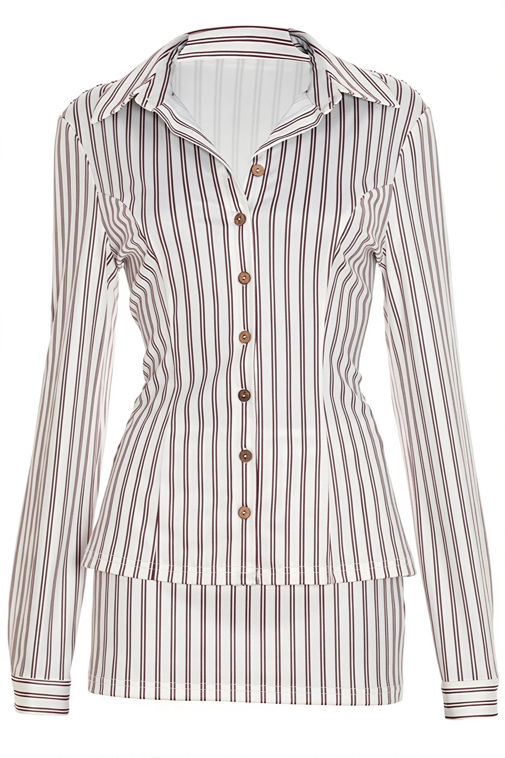 Collared Striped Button Bodycon Skirt Set - Image 5