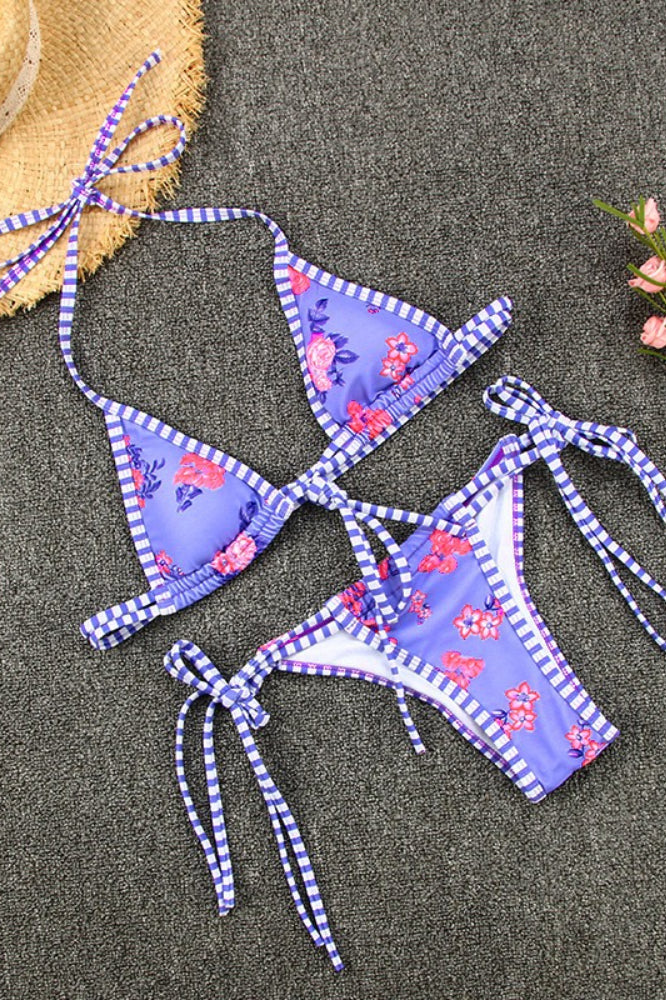 Colorblock Printed Tie Two Piece Swim Set - Image 4