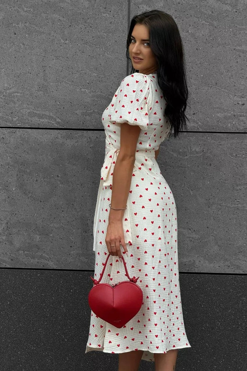 Cotton Print Tie Puff Sleeve Midi Dress - Image 8