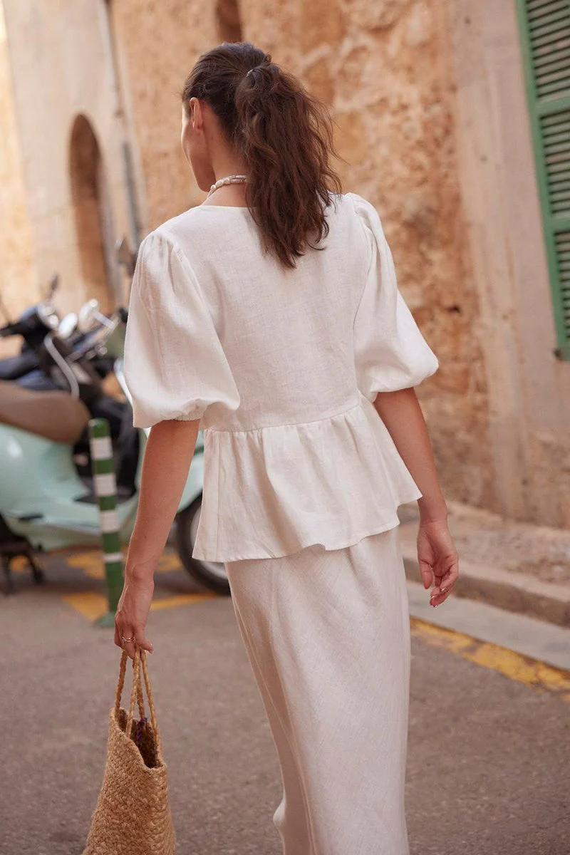 Cotton Puff Sleeve Shirt Skirt Set - Image 6