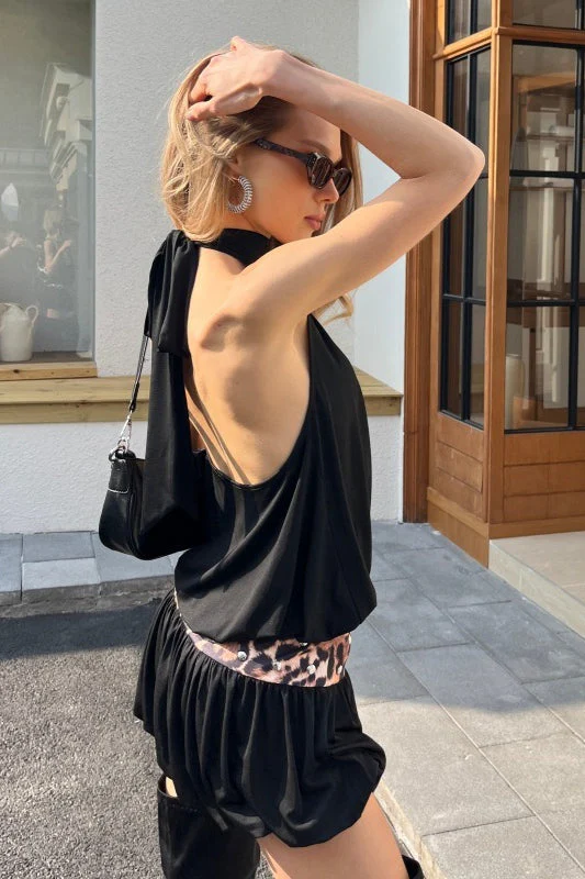 Cutout Back Halter Waist Tulip Hem Mini Dress - Image 3