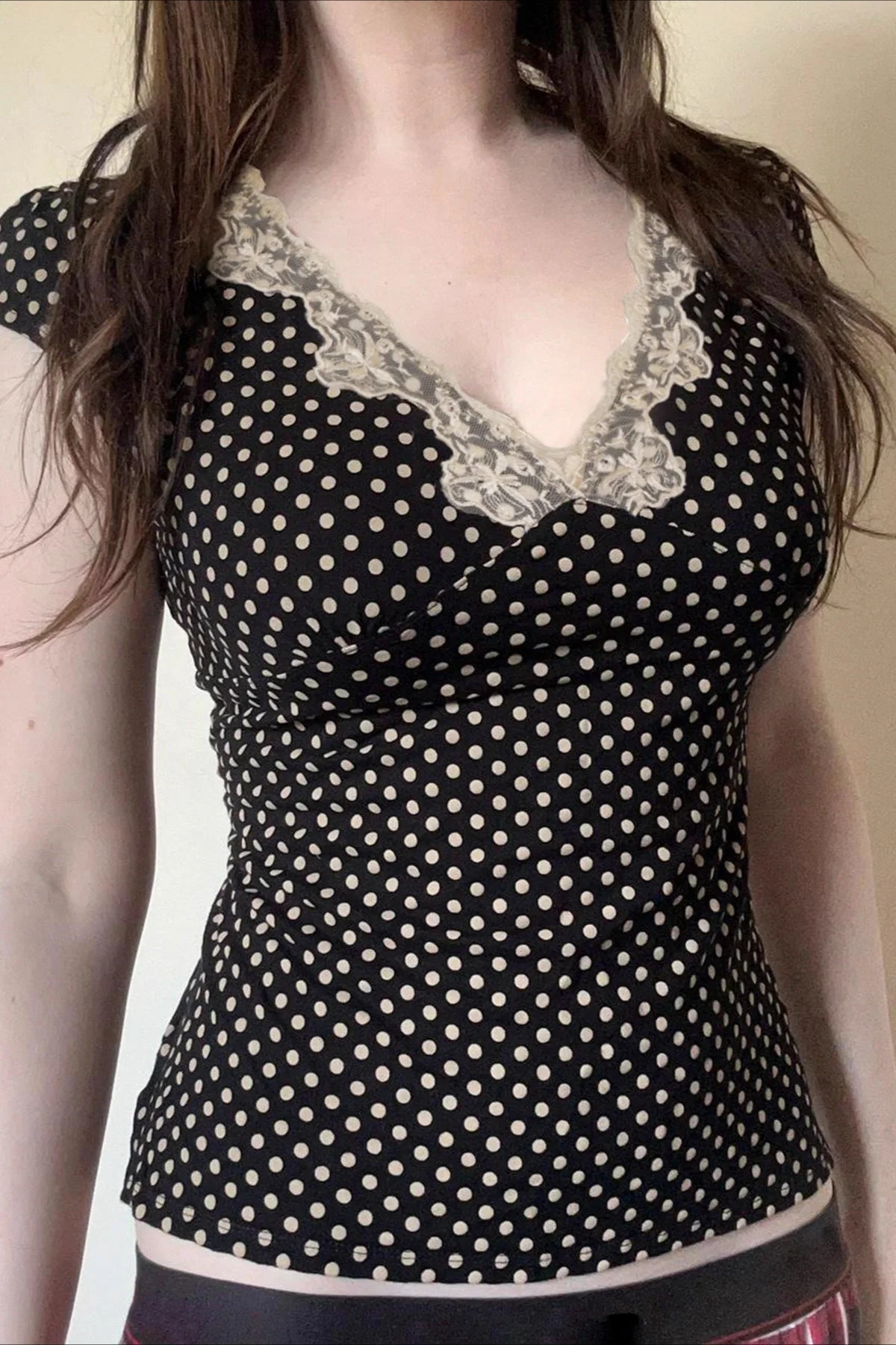 Deep V Neck Polka Dot Lace Blouse - Image 2