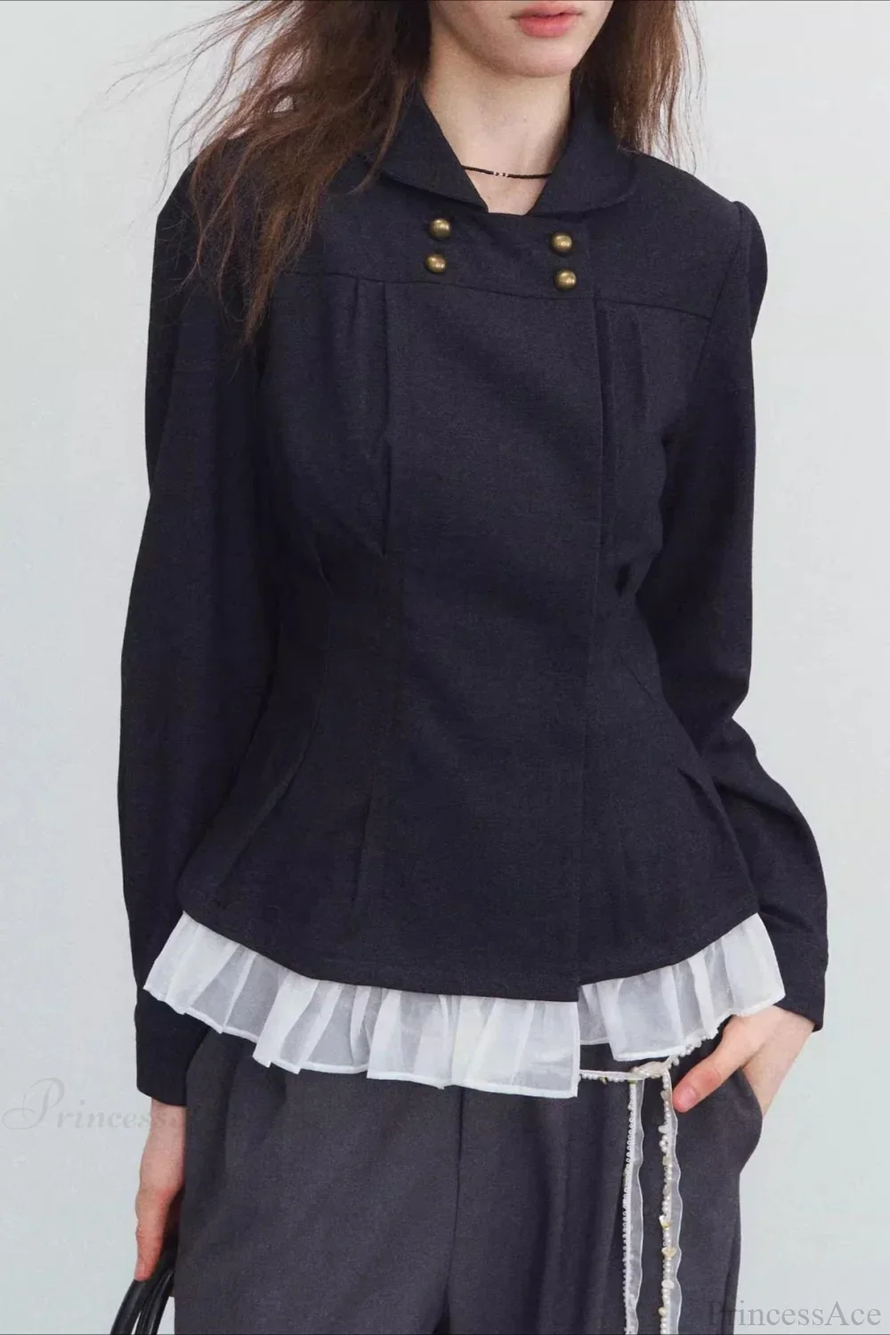 Double-breasted Denim Pleated Slim Jacket