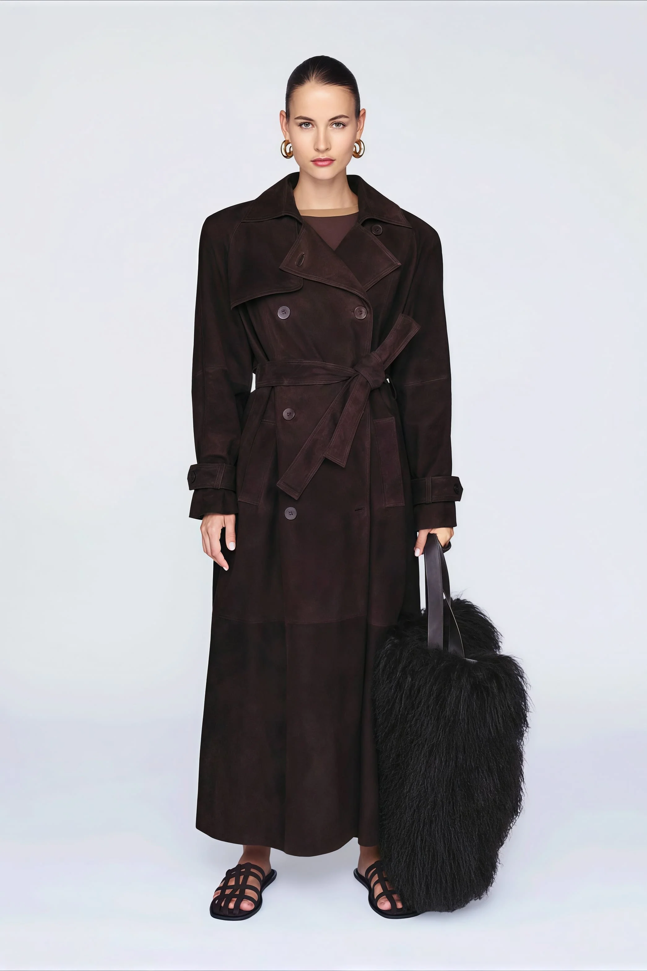 Double Breasted Tie Waist Long Elegant Overcoat - Image 8