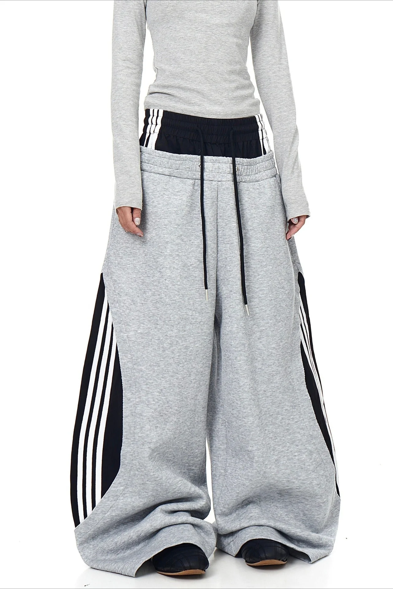 Double Waist Drawstring Stripe Pants - Image 2