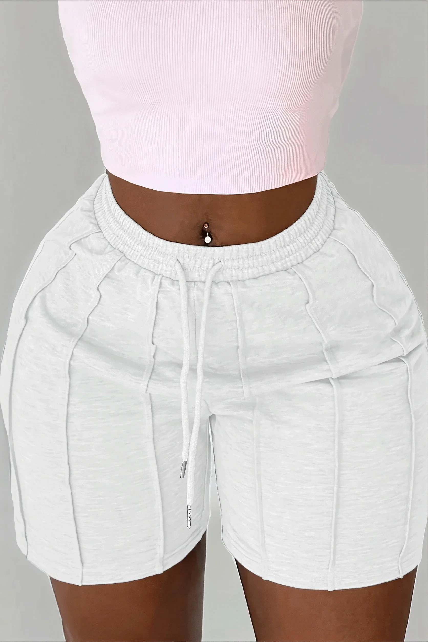 Drawstring Solid Patchwork Shorts - Image 2