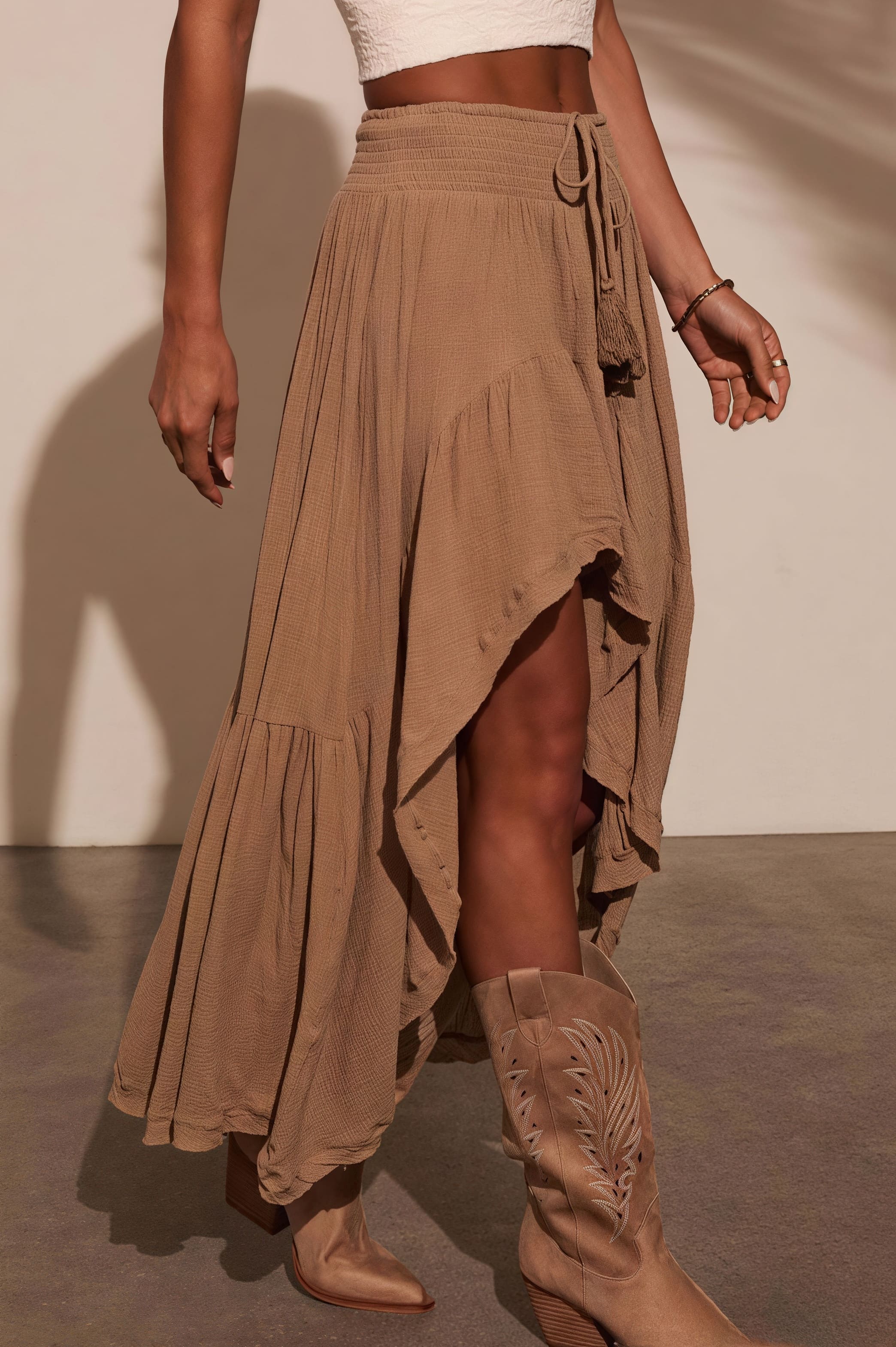 Elastic Waist Asymmetric Casual Skirt - Image 6
