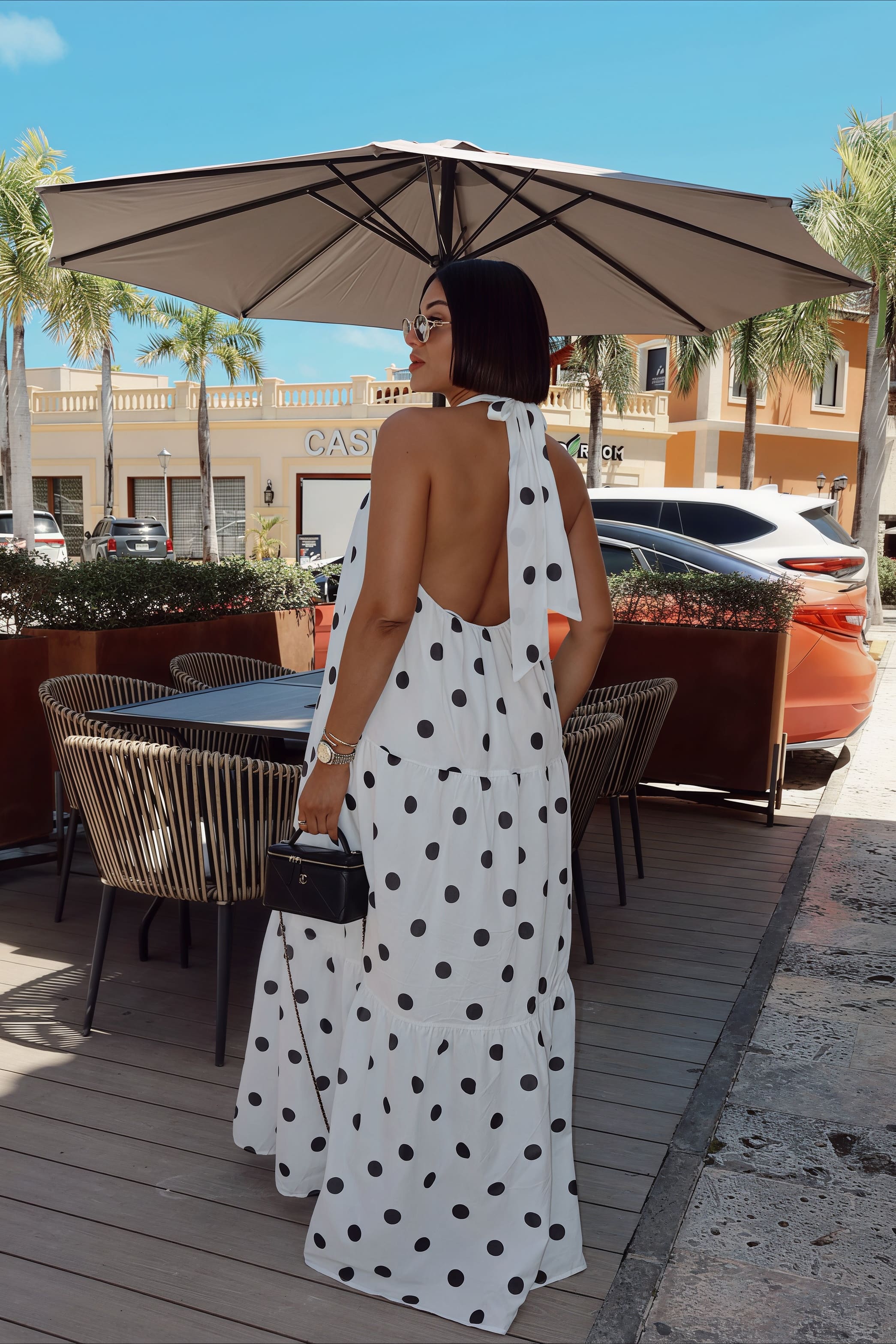 Elegant African Polka Dot Patchwork Halter Neck Swing Maxi Dress - Image 5