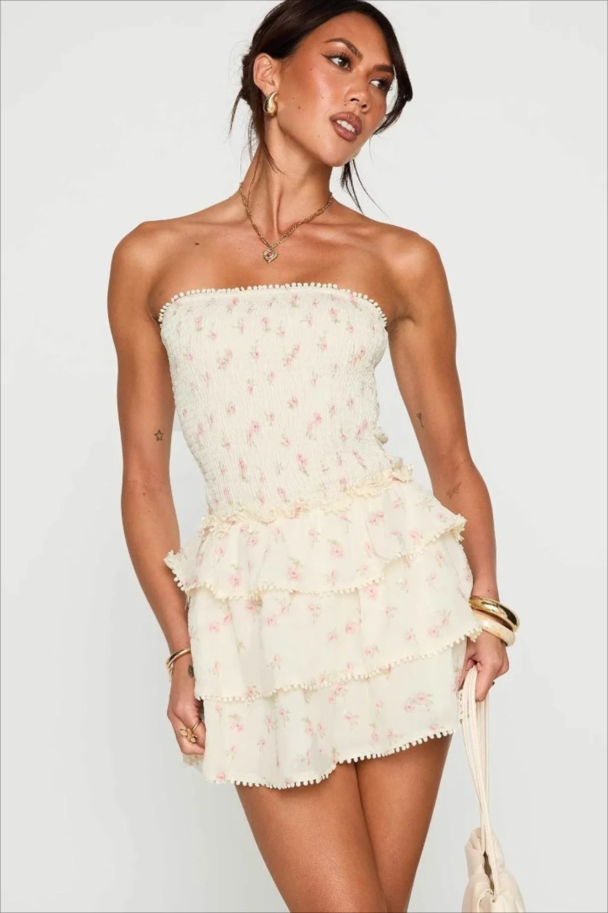 Elegant Floral Ruched Waist Mini Dress - Image 5