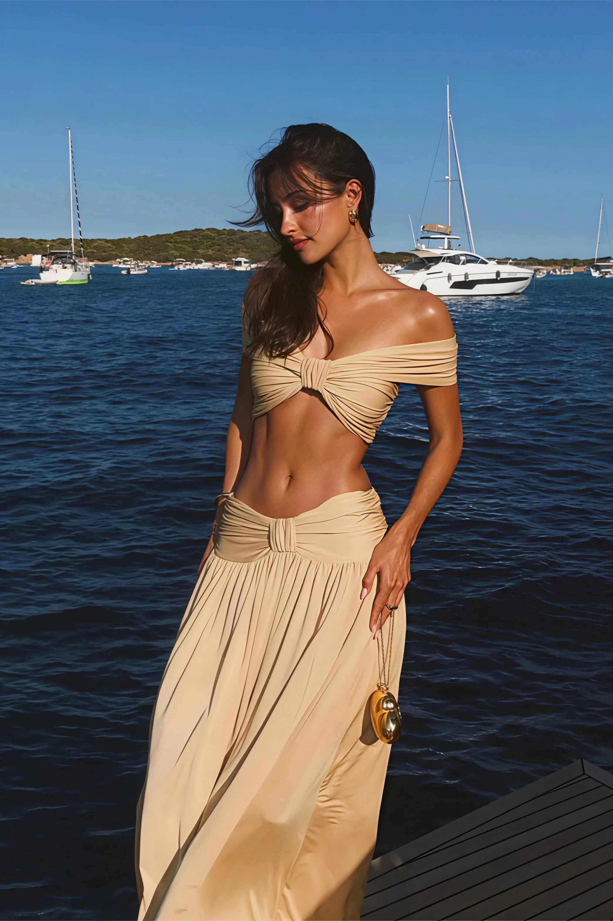 Elegant Gold Maxi Skirt Three Piece Swim Set - Image 2