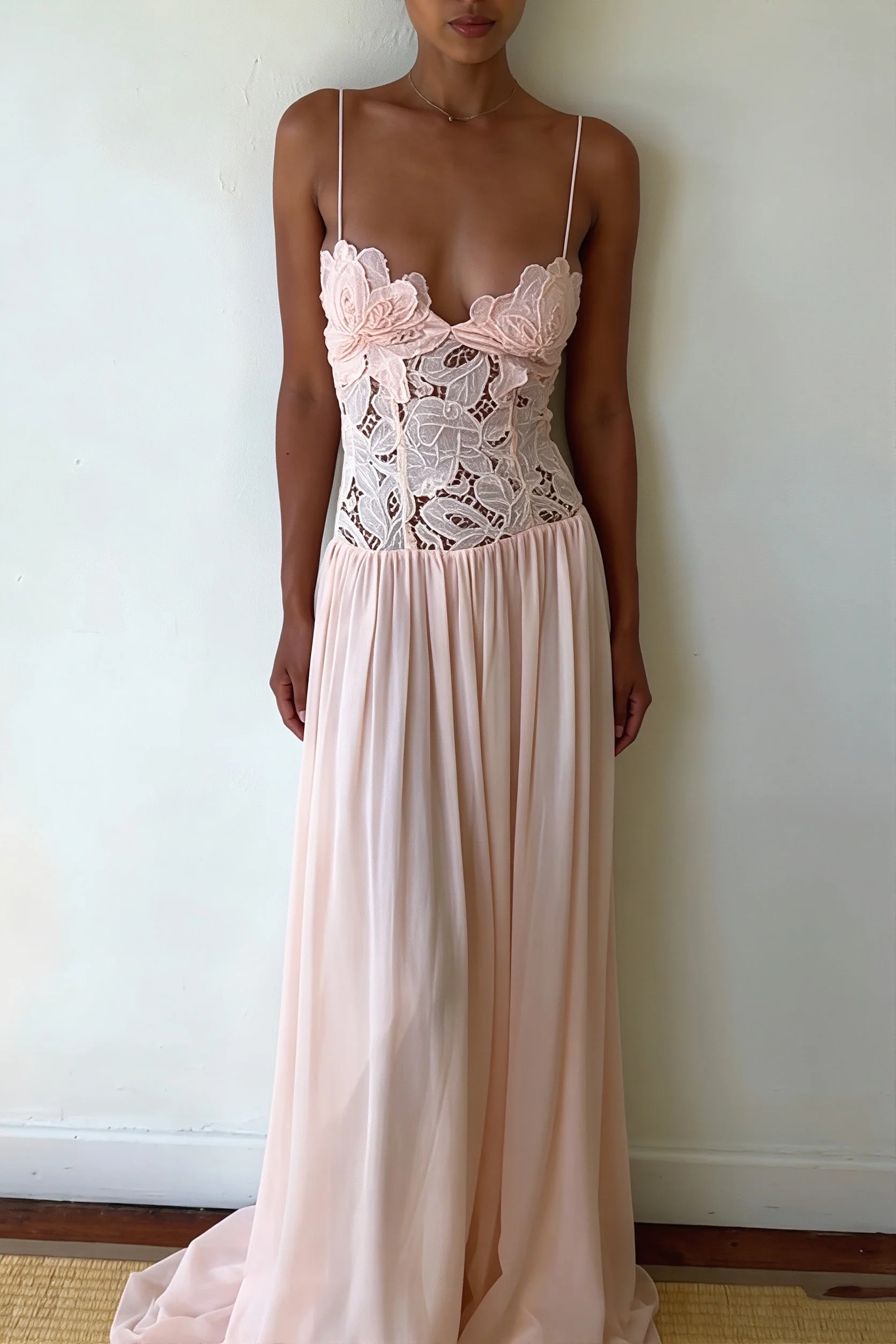Elegant Lace Hollow Splice Chiffon Dress - Image 8