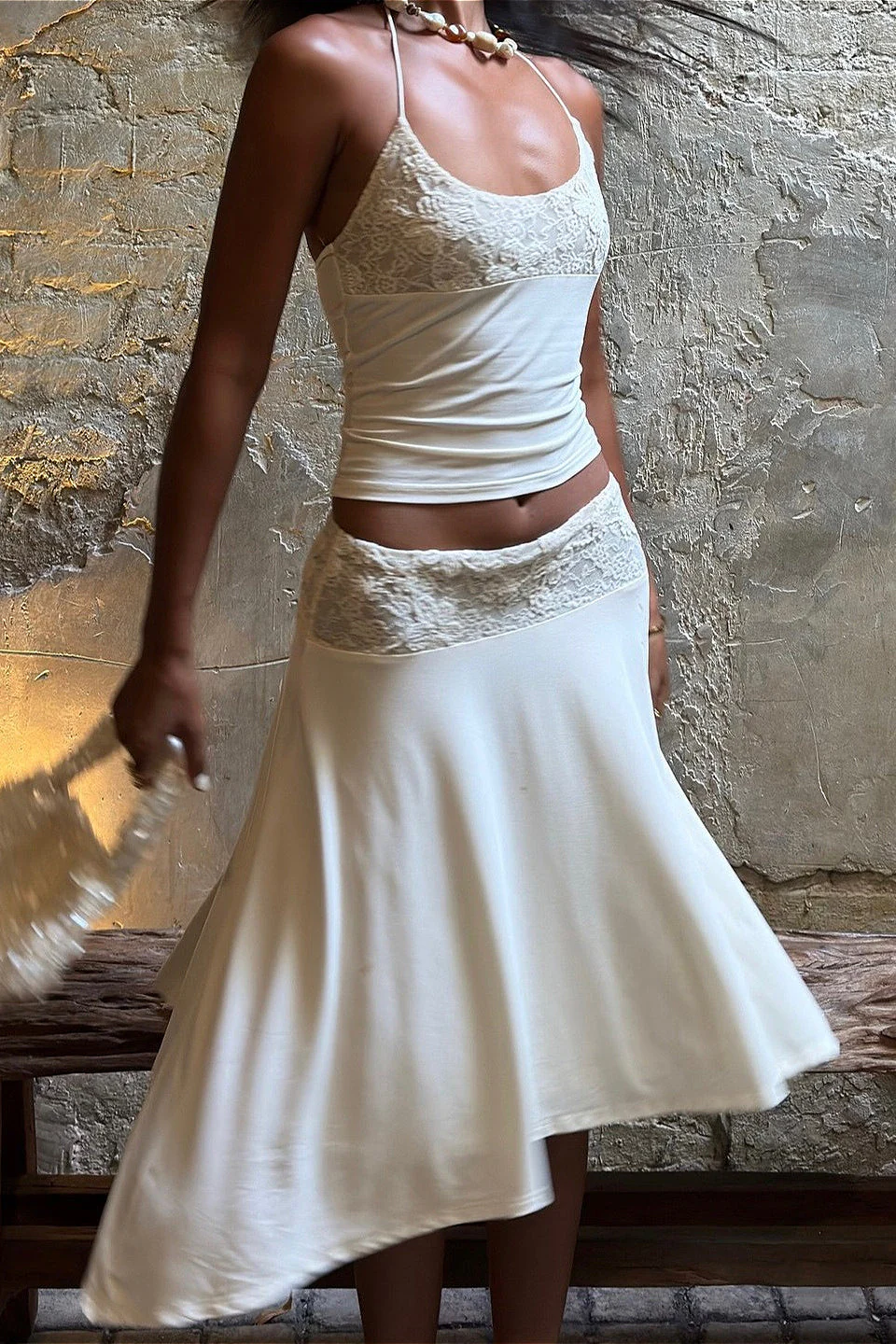 Elegant Lace Panel Cami Skirt Set - Image 2