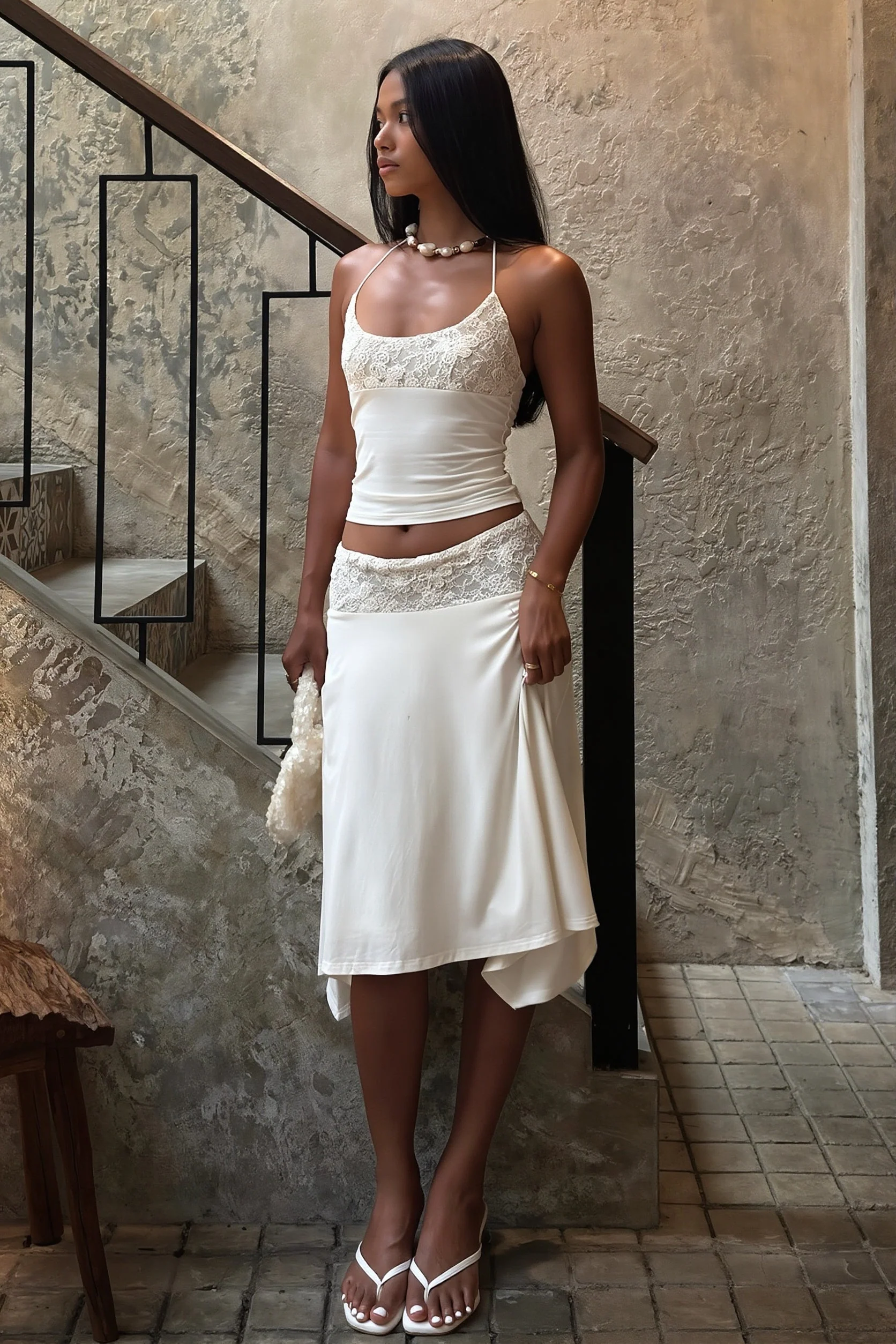 Elegant Lace Panel Cami Skirt Set - Image 3
