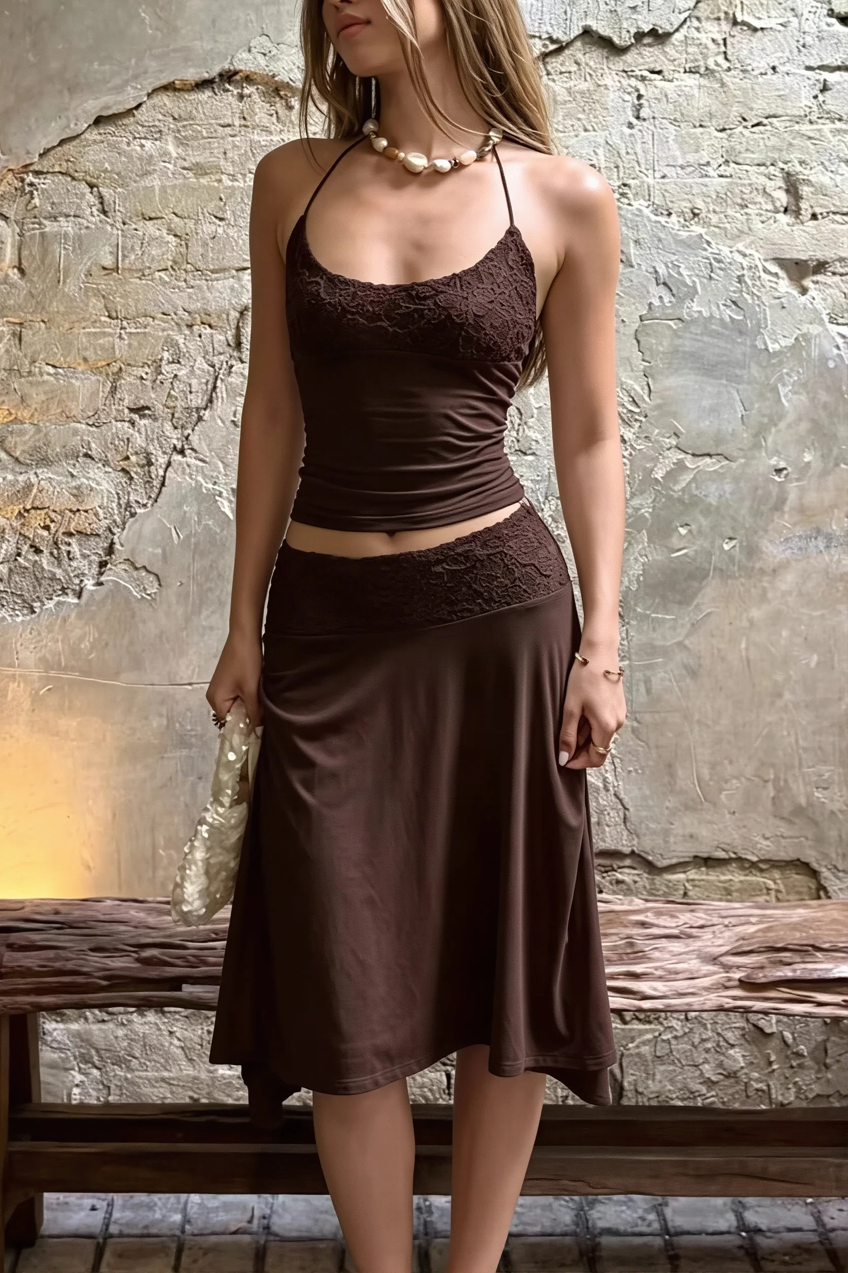 Elegant Lace Panel Cami Skirt Set - Image 5