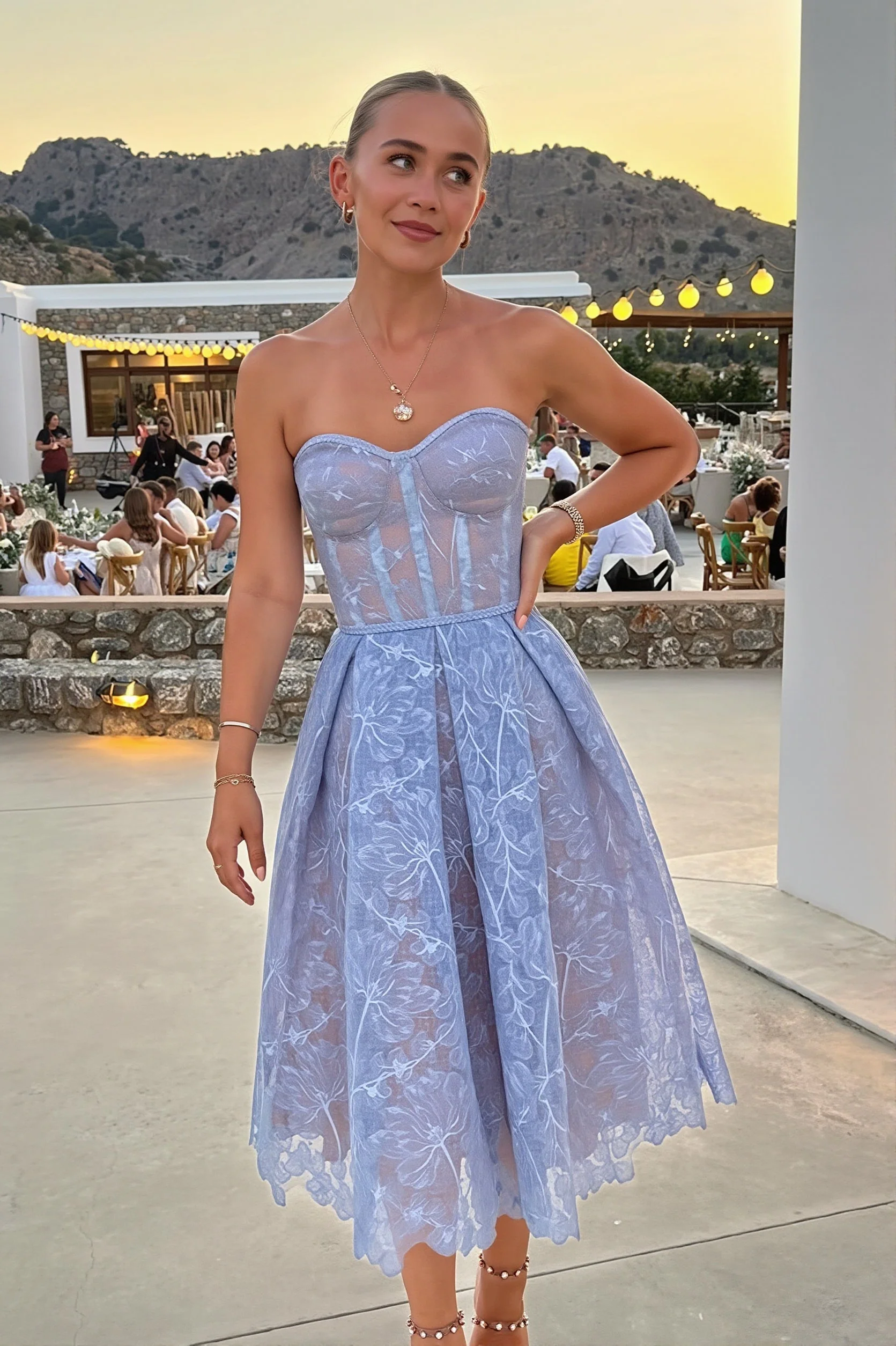 Elegant Lace Strapless Solid Midi Dress - Image 2