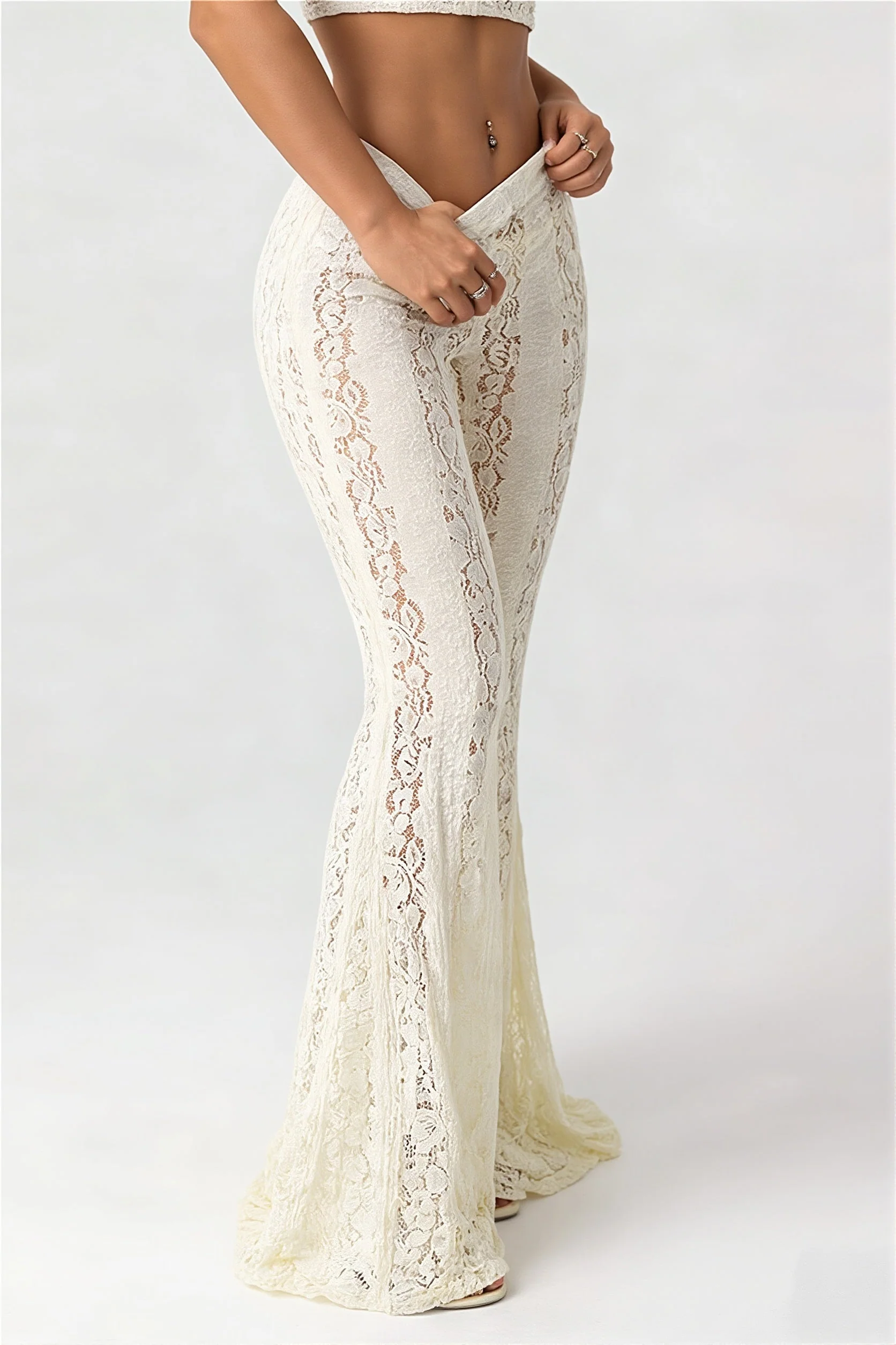 Elegant Lace Texture Long Pants