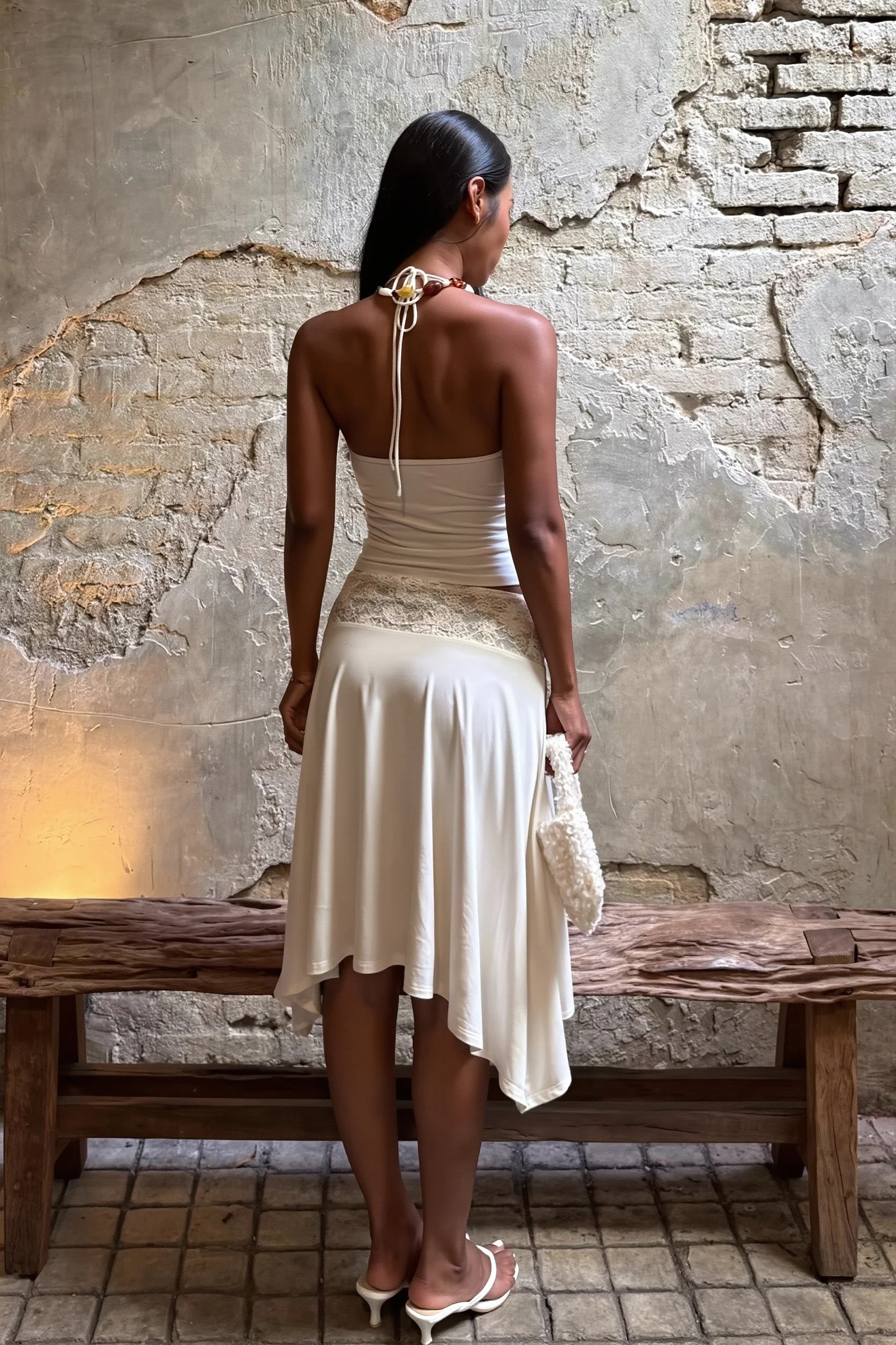 Elegant Lace Trim Cami Top High Rise Asymmetric Skirt Sets - Image 3