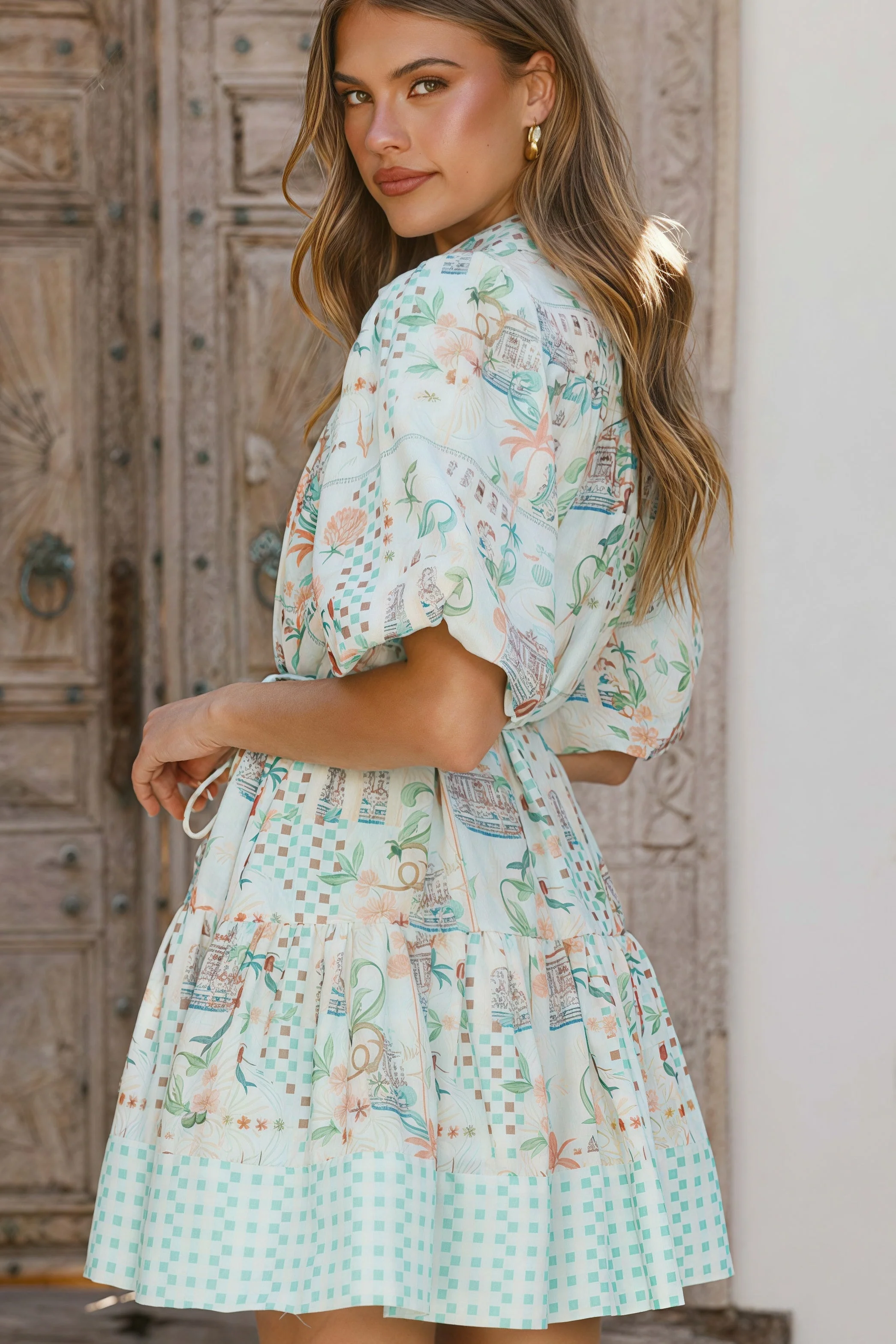 Elegant Linen Tie Belt Waist Cinching Casual Fairy Mini Dress - Image 6