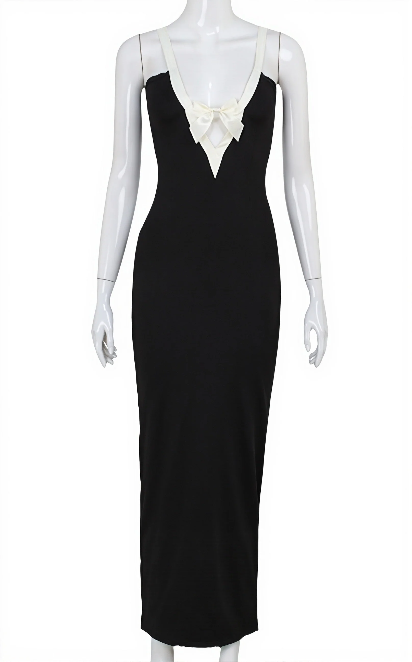 Elegant Patchwork Bow Solid Maxi Dress - Image 4