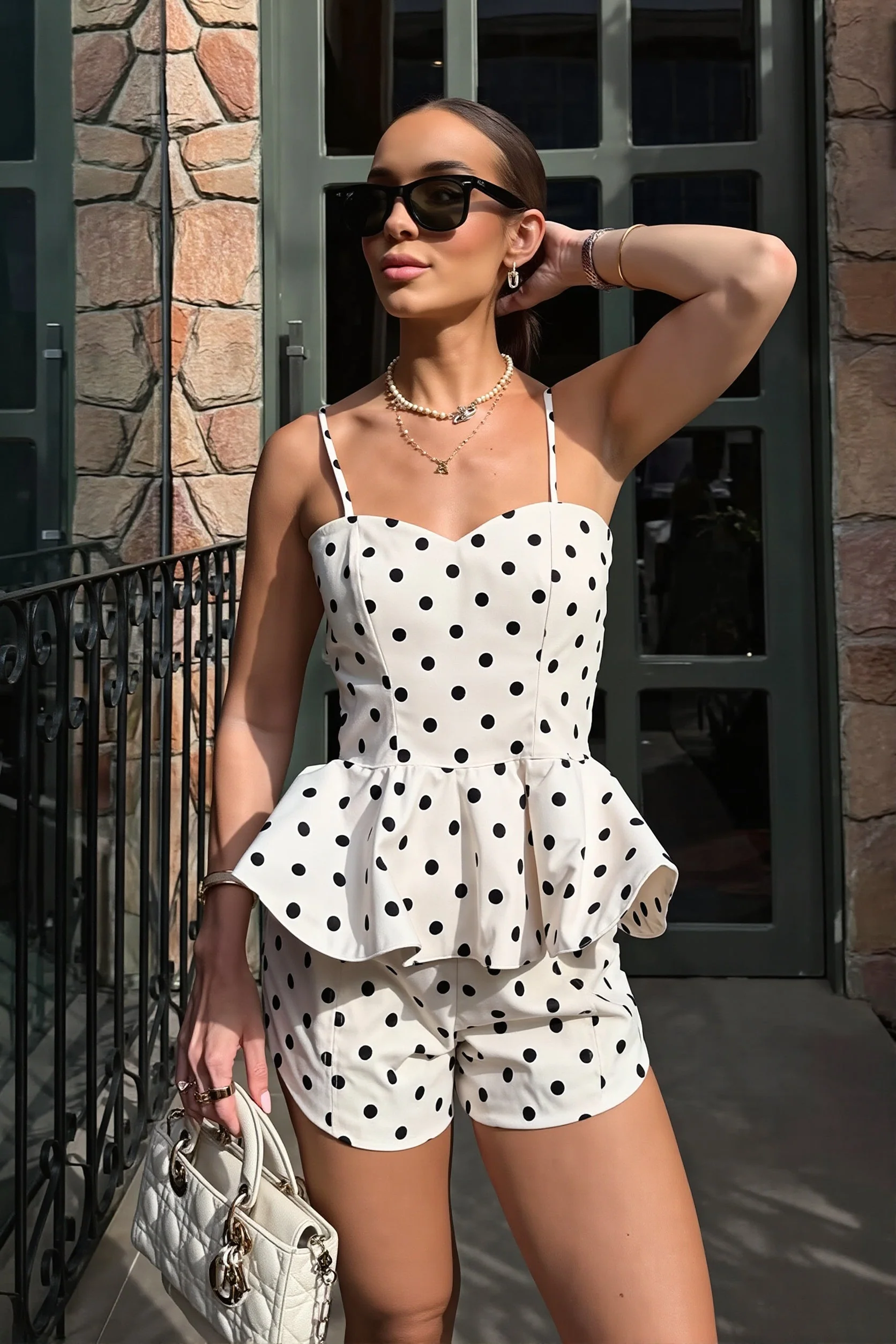 Elegant Polka Dot Top With Shorts Two Piece Set - Image 6